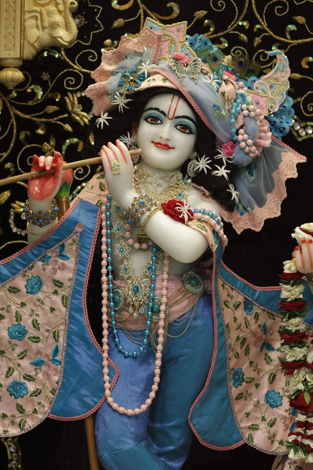 Beautiful Krishna, deity statue, blue garments, HD Phone Wallpaper