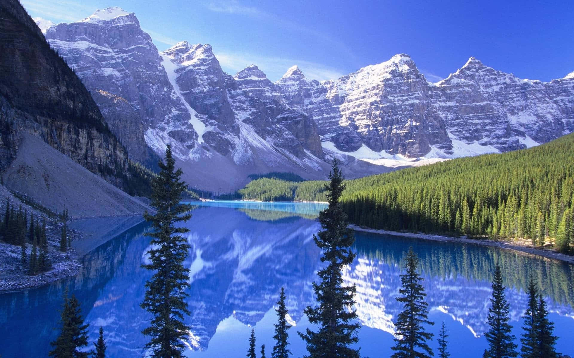 pristine glacial lake, alpine lake, snowcapped peaks, Full HD Desktop Wallpaper