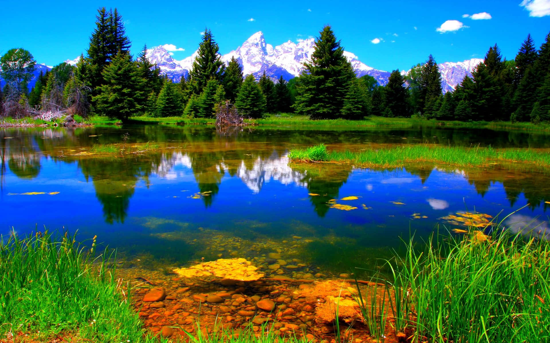 Beautiful Lake, snow-capped mountains, crystal-clear pond, Full HD Desktop Wallpaper