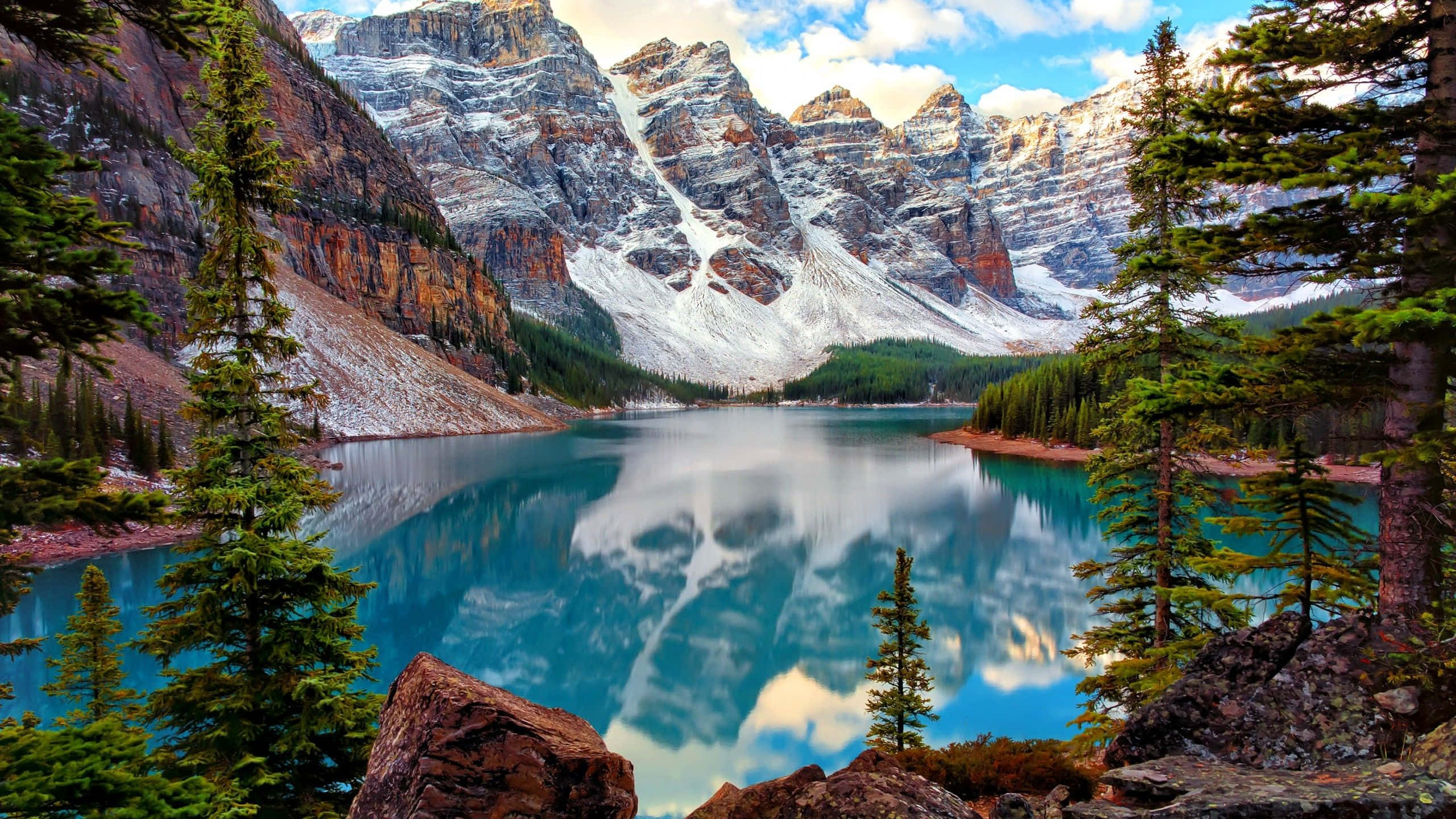 Beautiful Lake, alpine lake, snow-dusted peaks, 2K Desktop Wallpaper