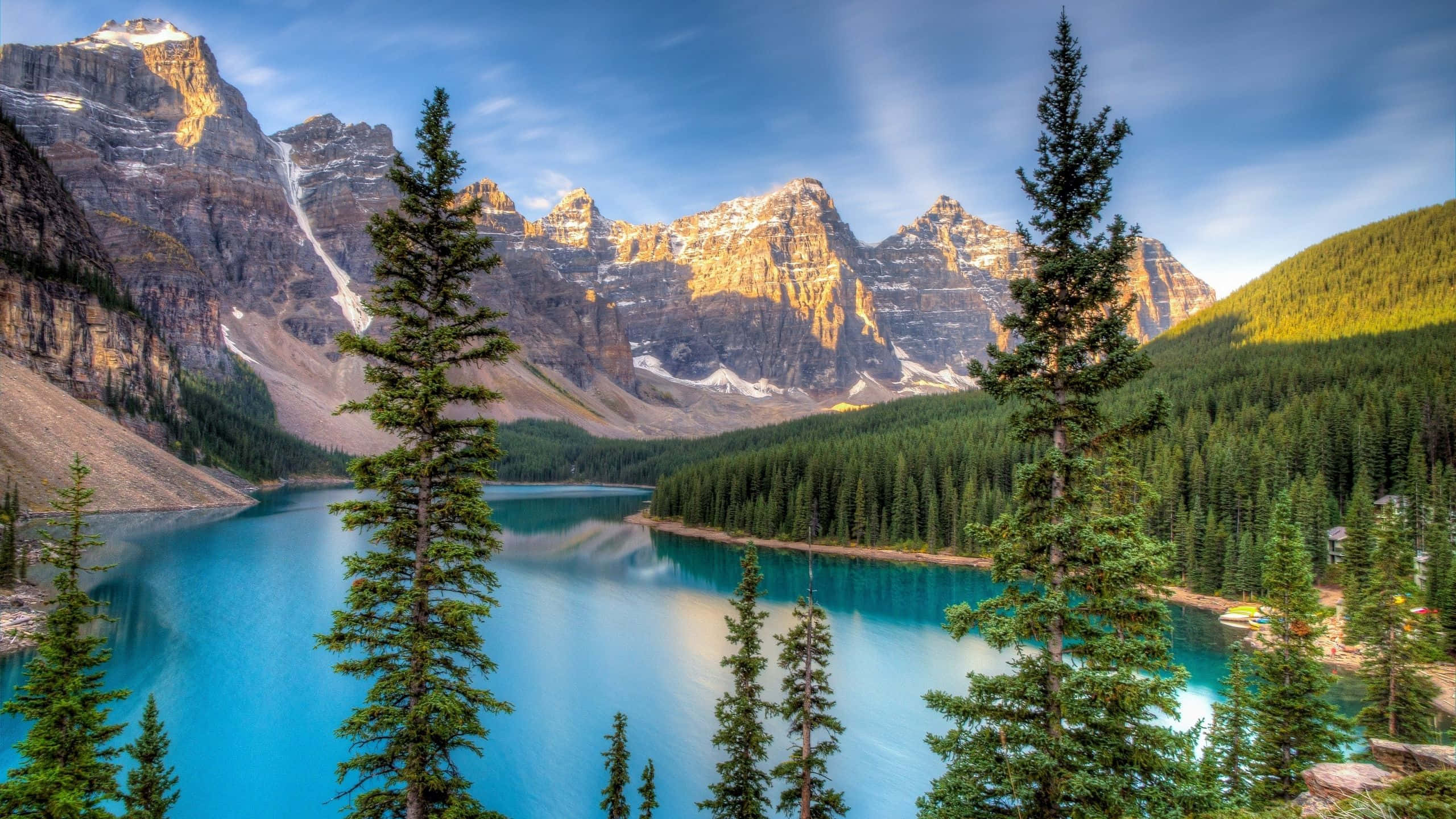 beautiful lake, turquoise lake, snow-dusted mountains, 2K Desktop Wallpaper
