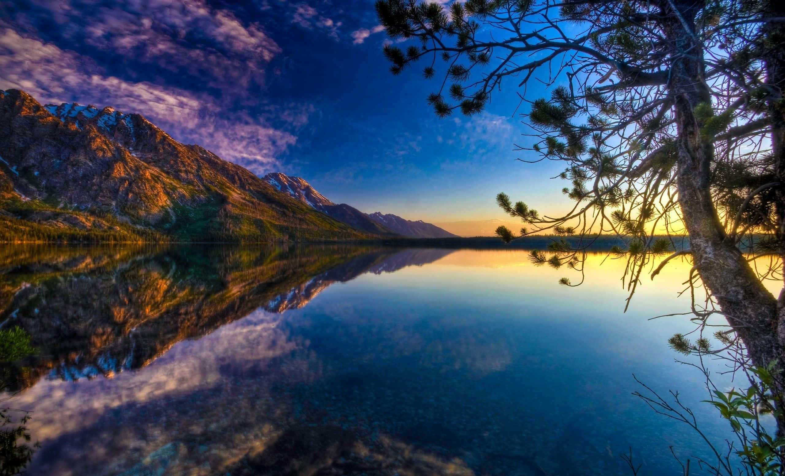beautiful lake, mountain lake, sunset, 2K Desktop Wallpaper
