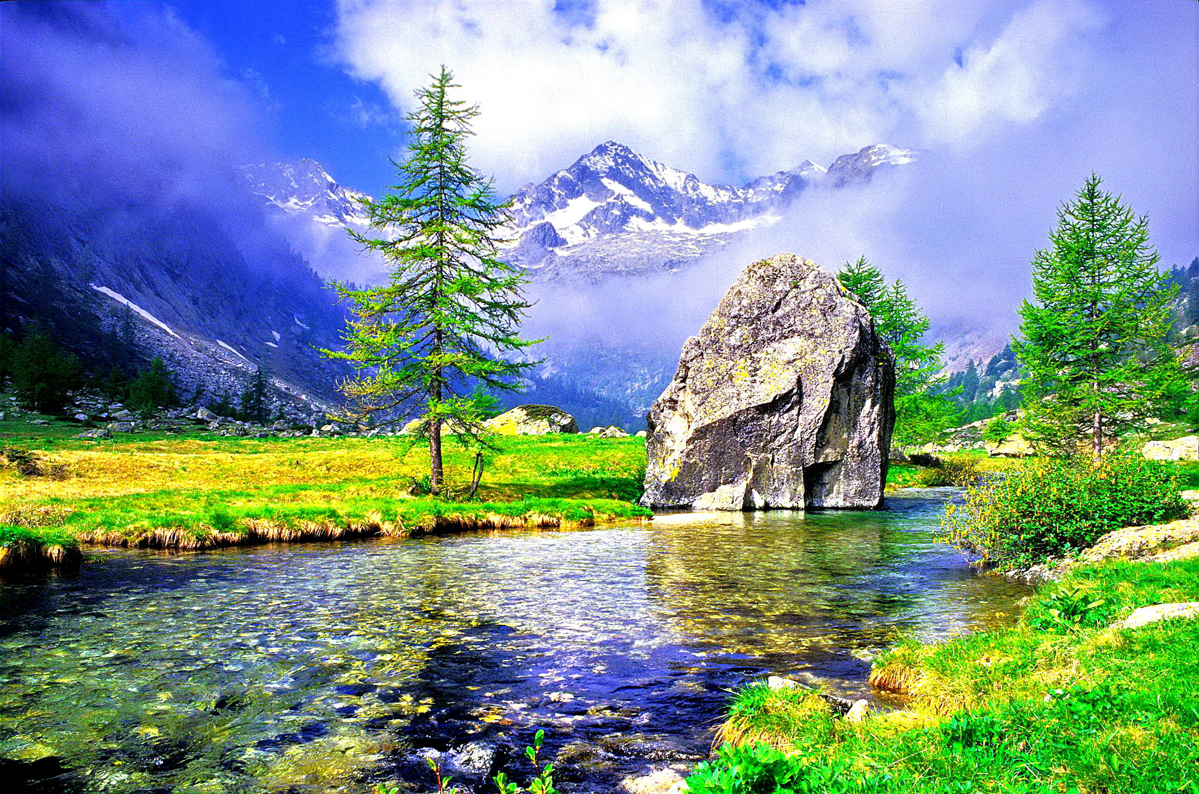 Clear Lake, mountain valley, clear stream, Full HD Desktop Wallpaper