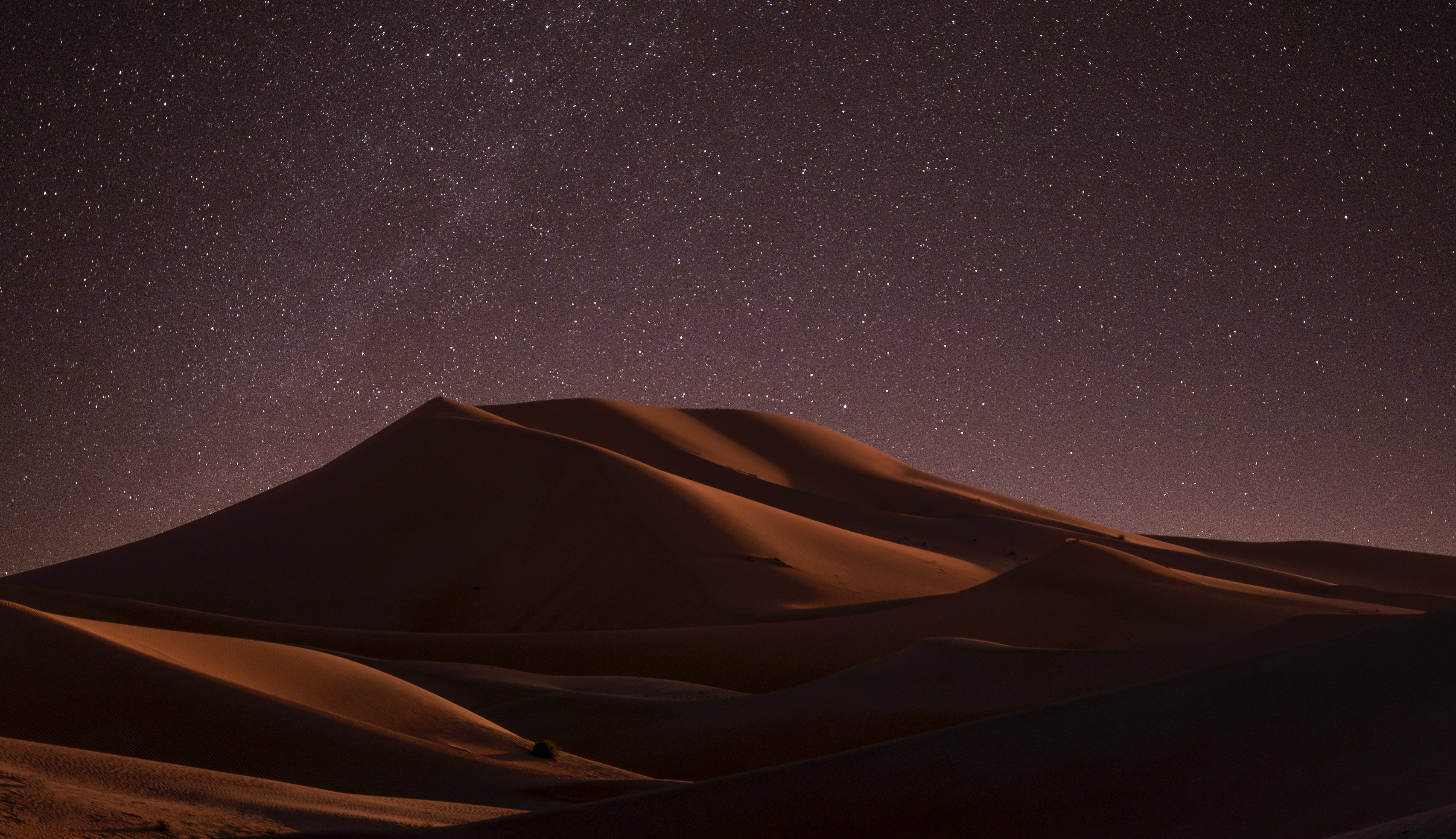 desert dunes, vast purple sky, countless twinkling stars, 5K Desktop Wallpaper