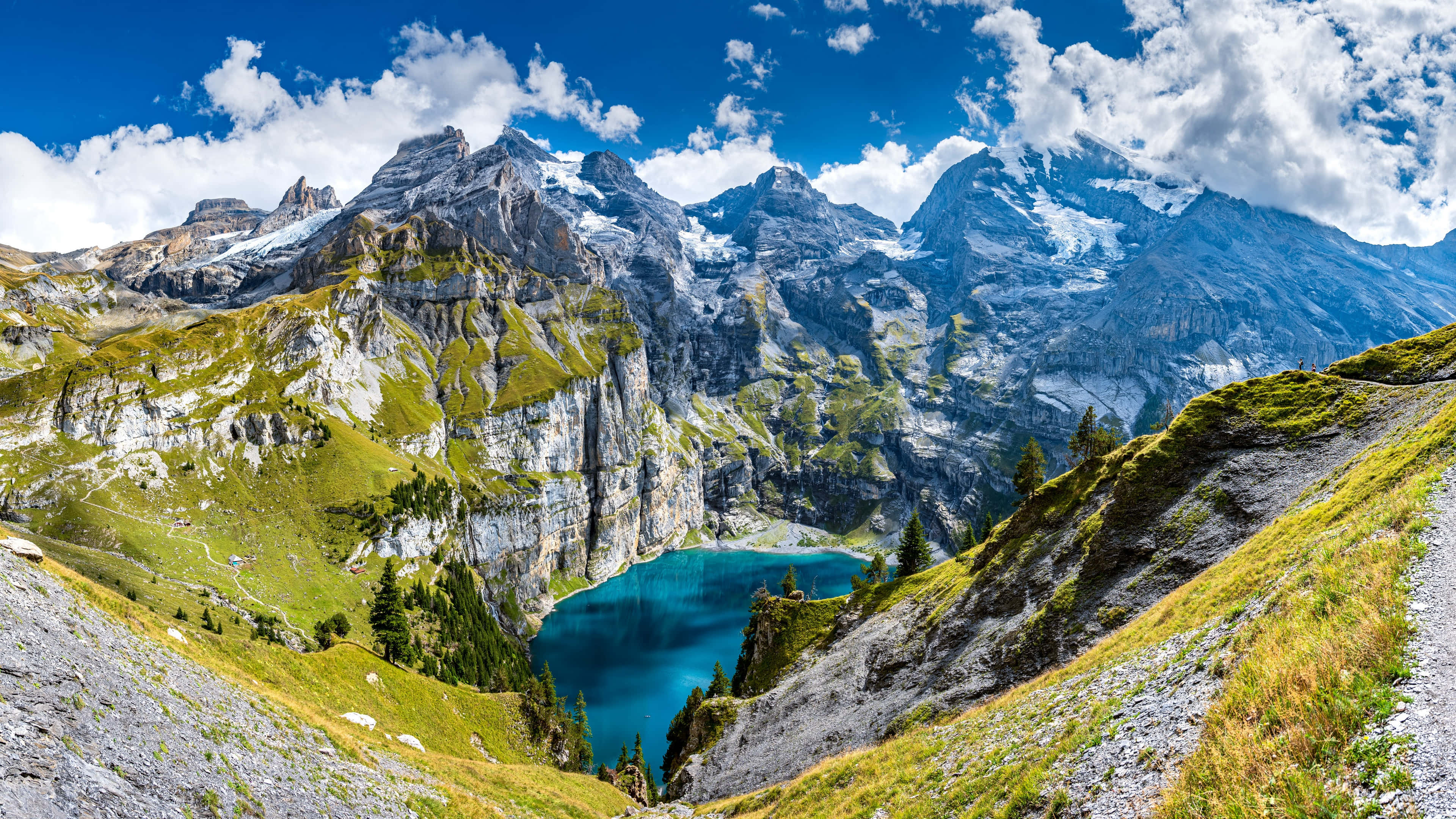 beautiful mountain lake, alpine lake, rugged mountain valley, 4K Desktop Wallpaper