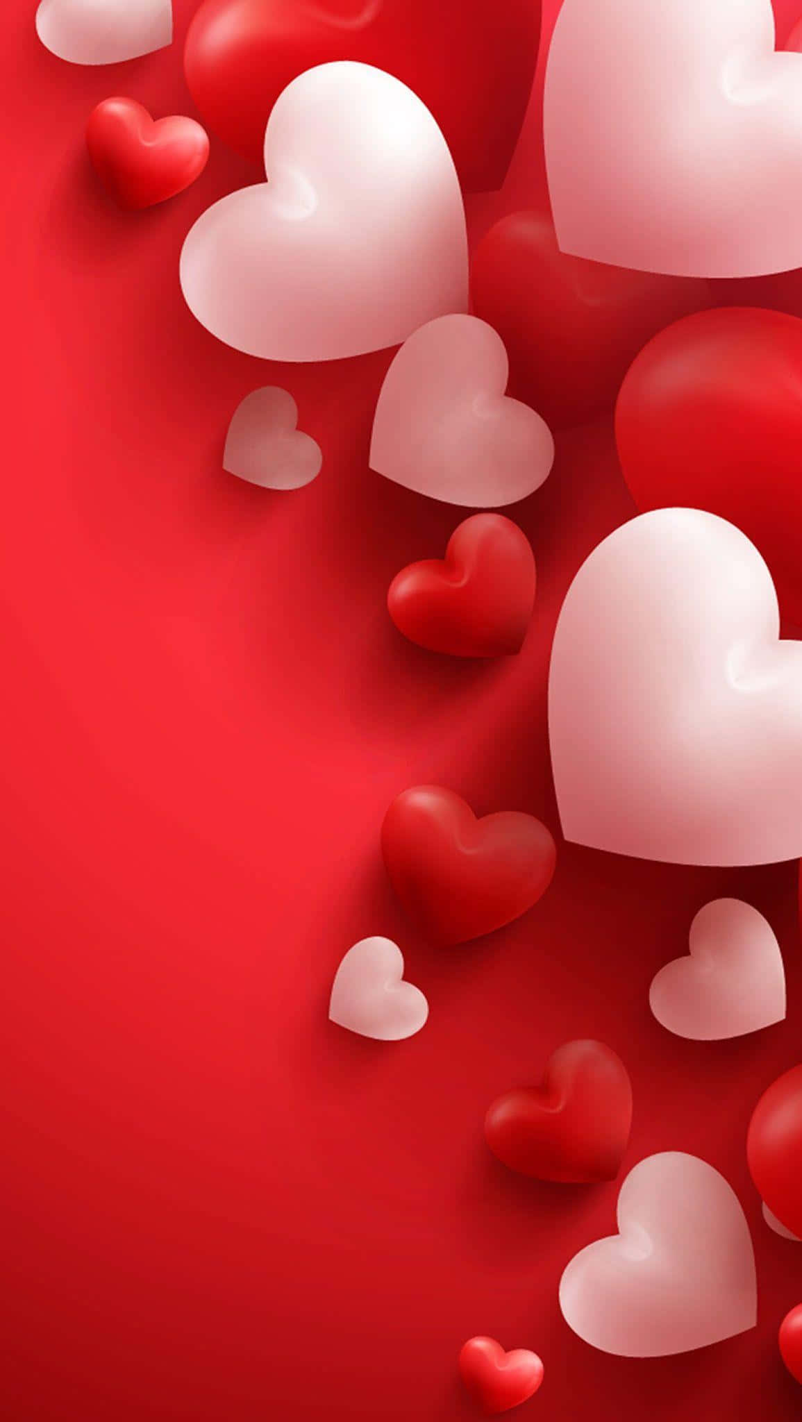 Vibrant red, glossy 3D hearts, varying sizes, Full HD Phone Wallpaper