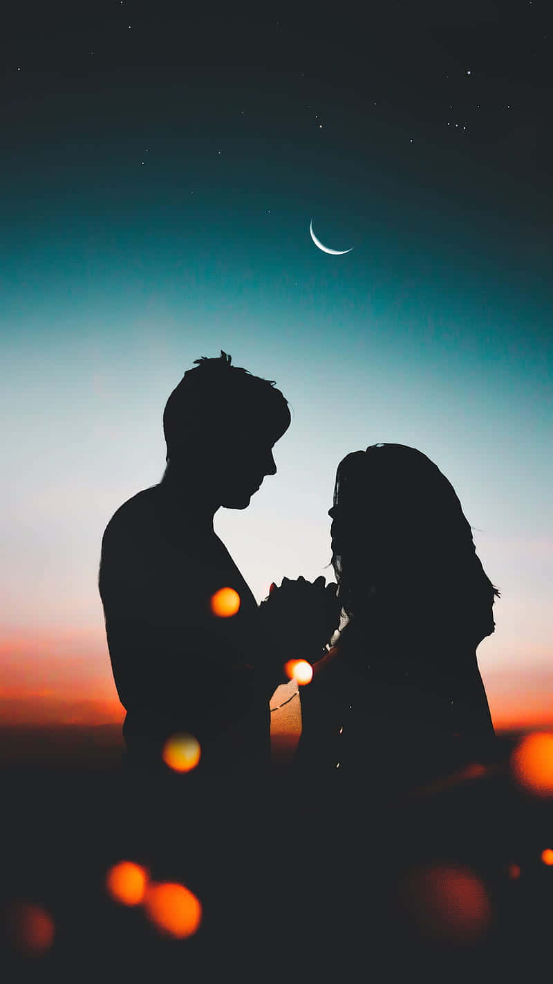 crescent moon, starry twilight sky, warm bokeh lights, HD Phone Wallpaper