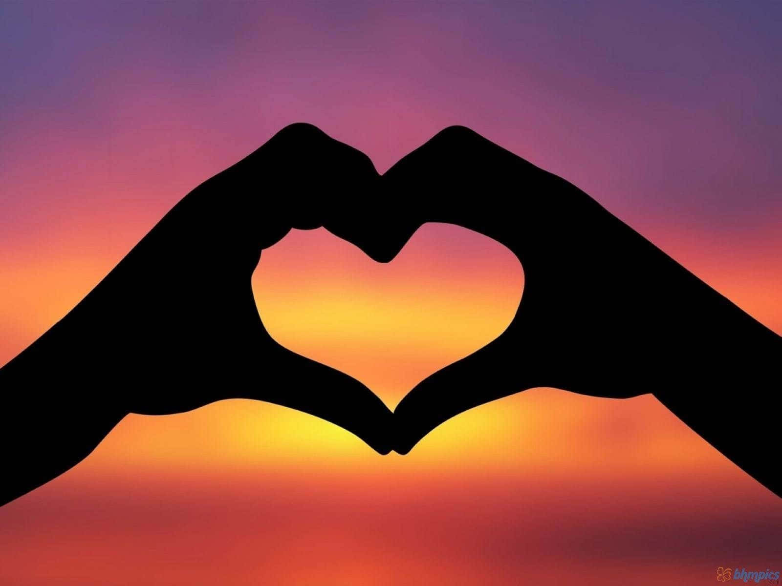 heart silhouette, vibrant sunset sky, orange pink and purple hues, HD Desktop Wallpaper