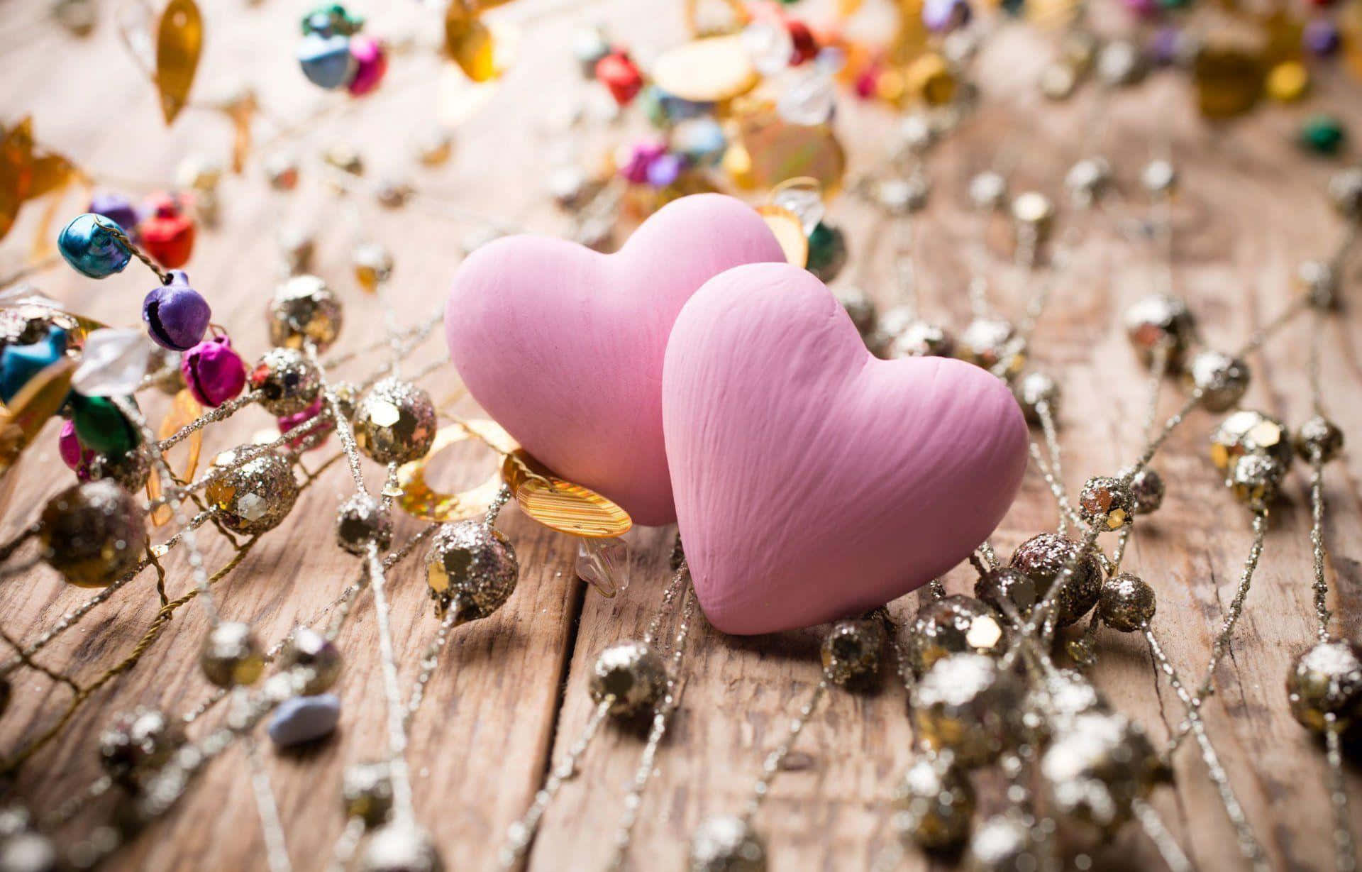 beautiful love, soft pink hearts, rustic wooden surface, Full HD Desktop Wallpaper