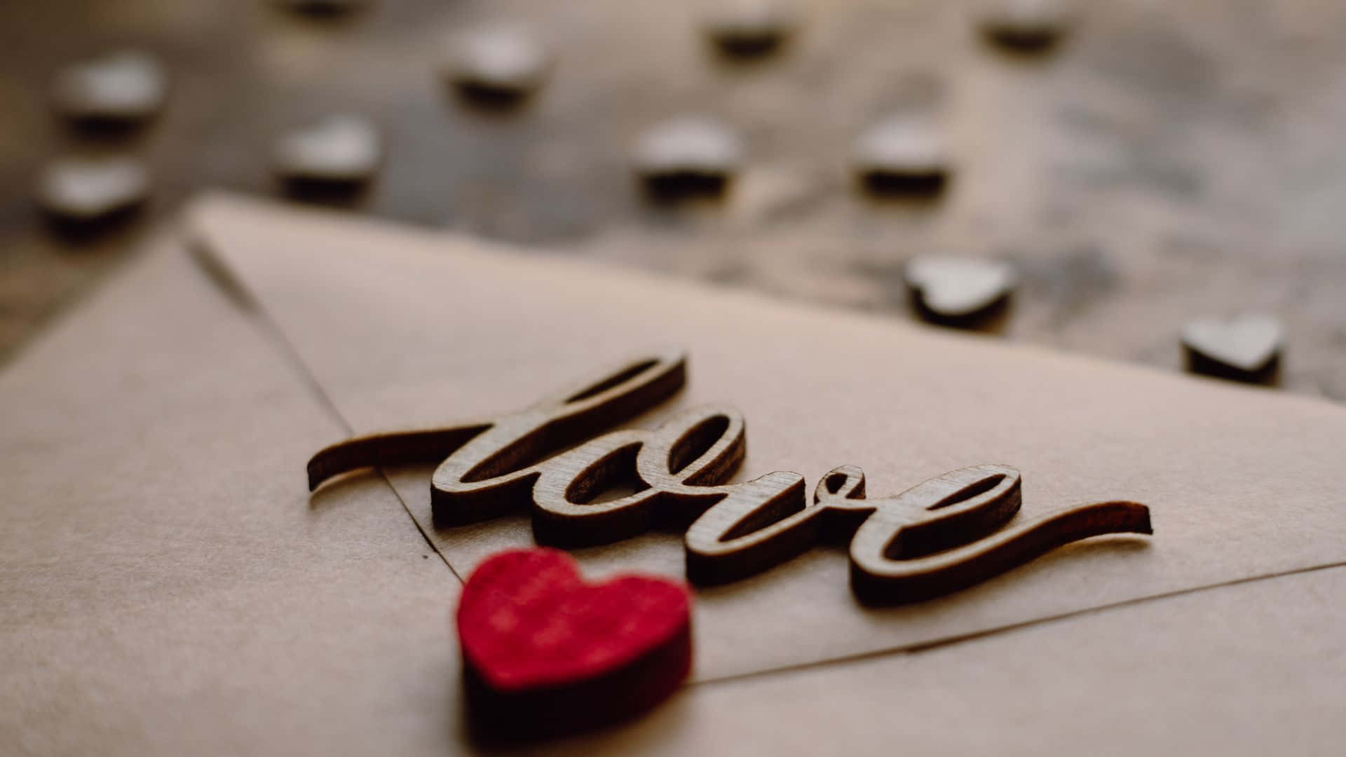 love, red heart, brown envelope, Full HD Desktop Wallpaper