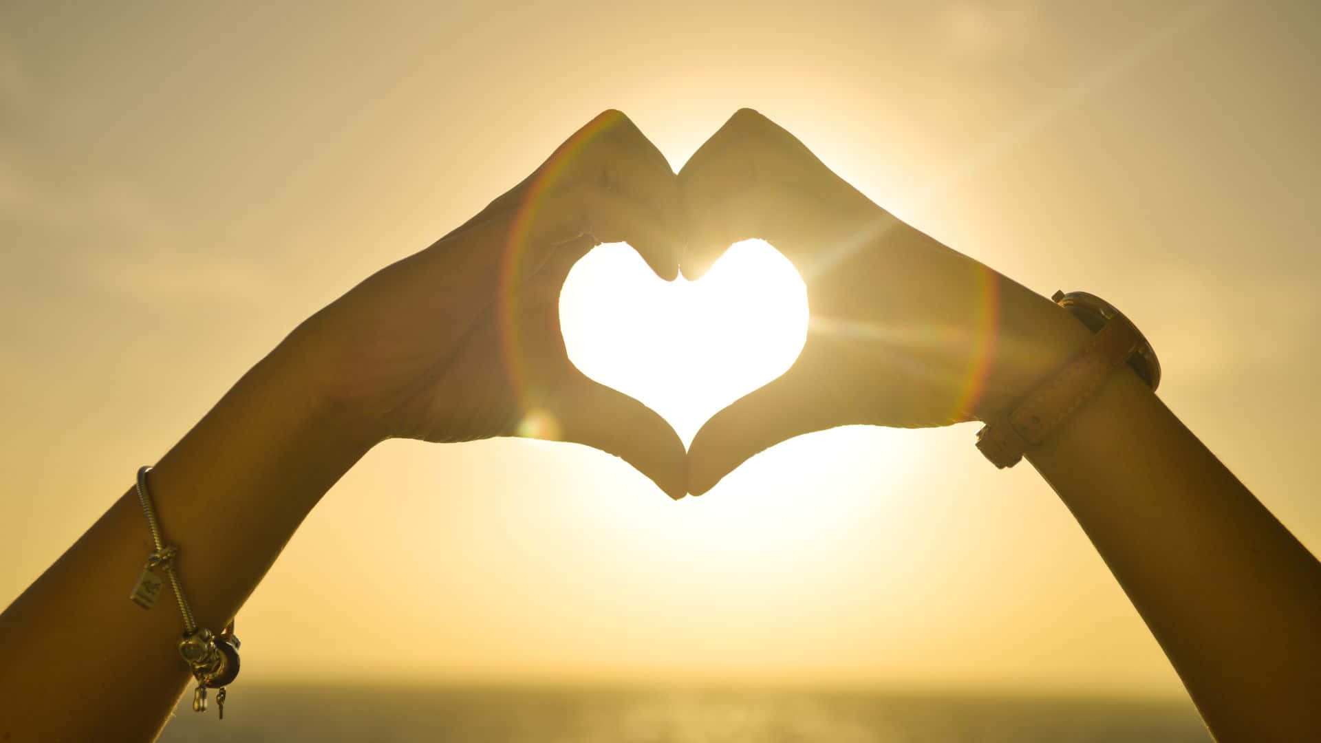 Beautiful Love, sun, golden sky, Full HD Desktop Wallpaper