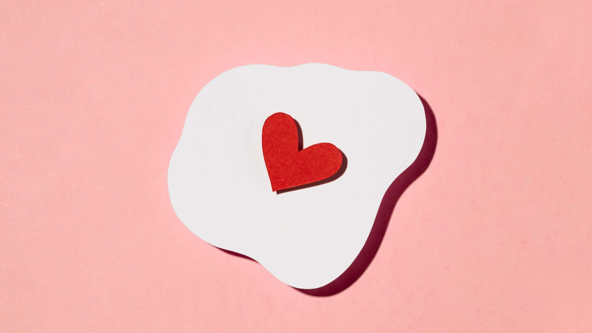red heart cutout, white cloud-shaped paper, soft pink background, Full HD Desktop Wallpaper