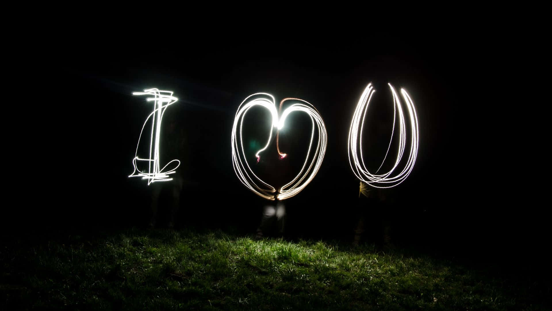 I O U, glowing white trails, dark night sky, Full HD Desktop Wallpaper