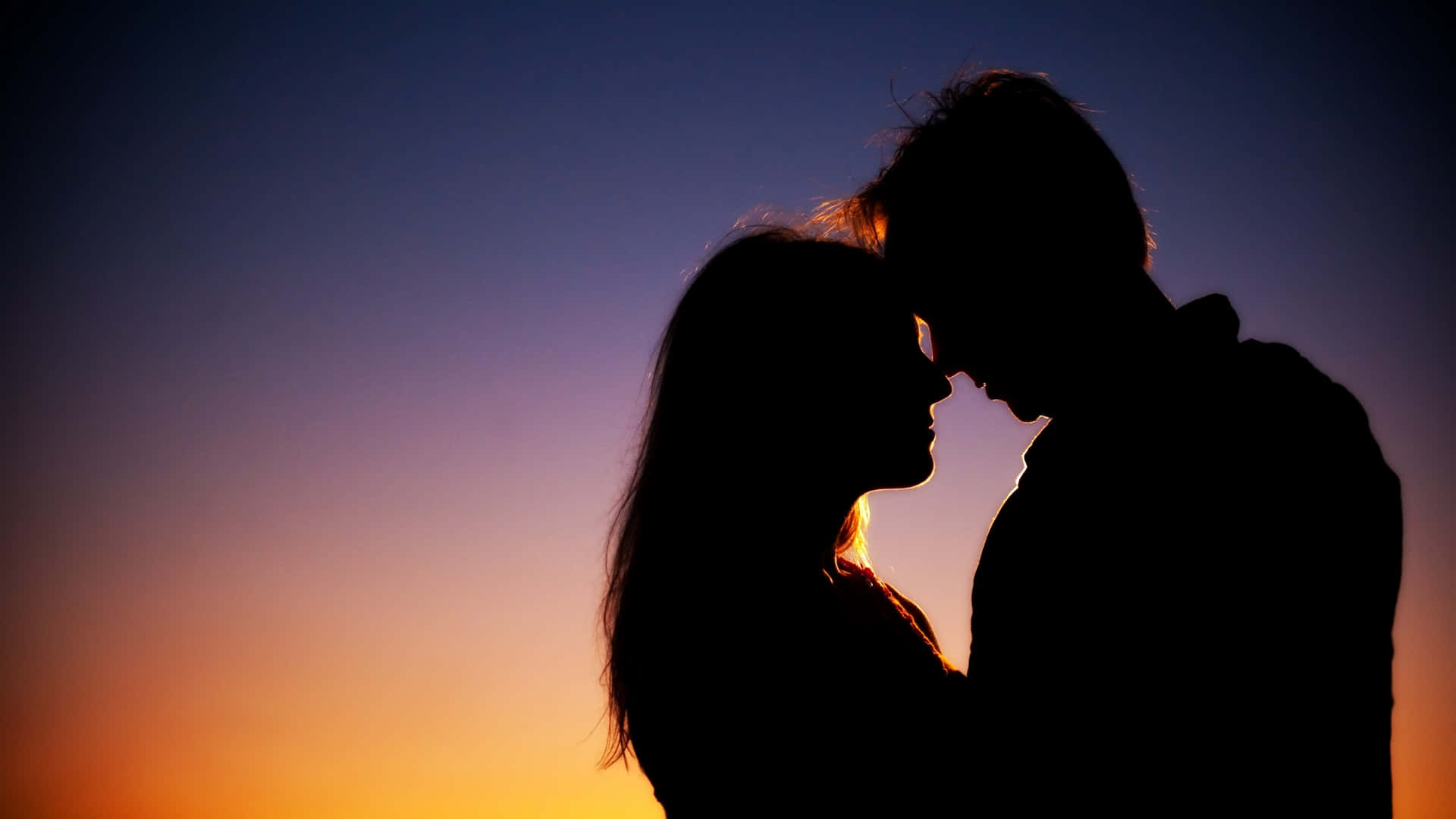 Beautiful Love, couple embracing, vibrant sunset sky, Full HD Desktop Wallpaper