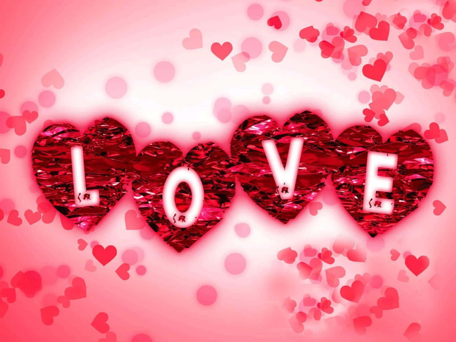 Beautiful Love, glowing red heart shapes, soft pink background, HD Desktop Wallpaper