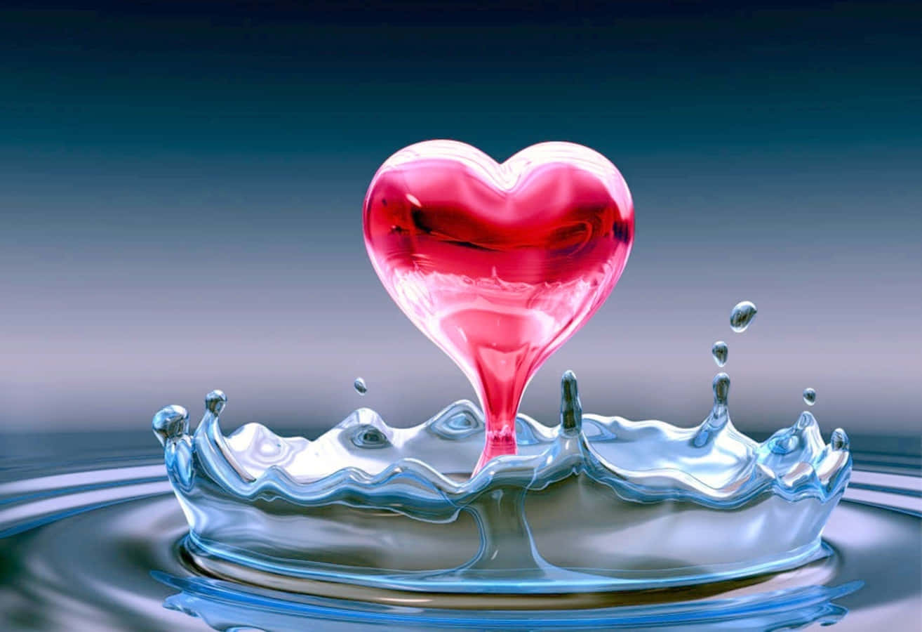 beautiful love, heart-shaped meadow, glowing pink heart-shaped droplet, HD Desktop Wallpaper