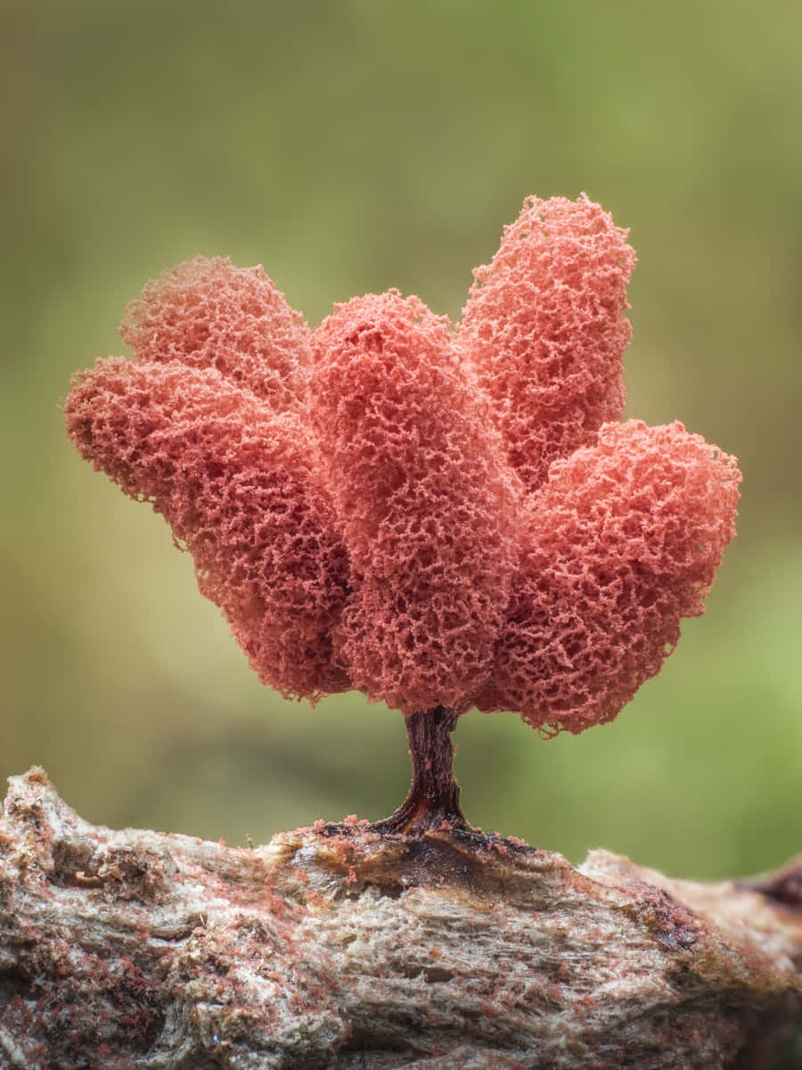 coral-red, porous fungus, weathered tree branch, SD Phone Wallpaper