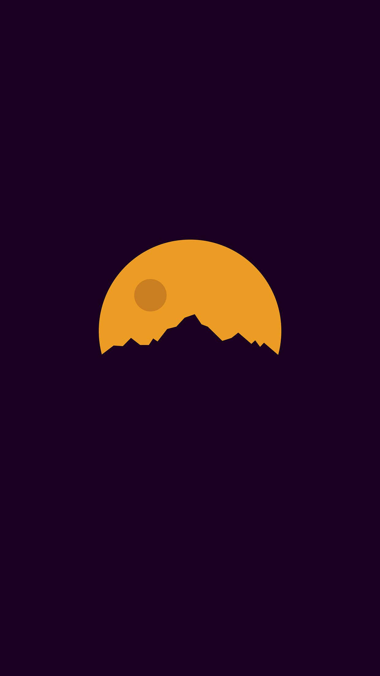 orange sun, jagged mountain silhouette, deep purple sky, Full HD Phone Wallpaper