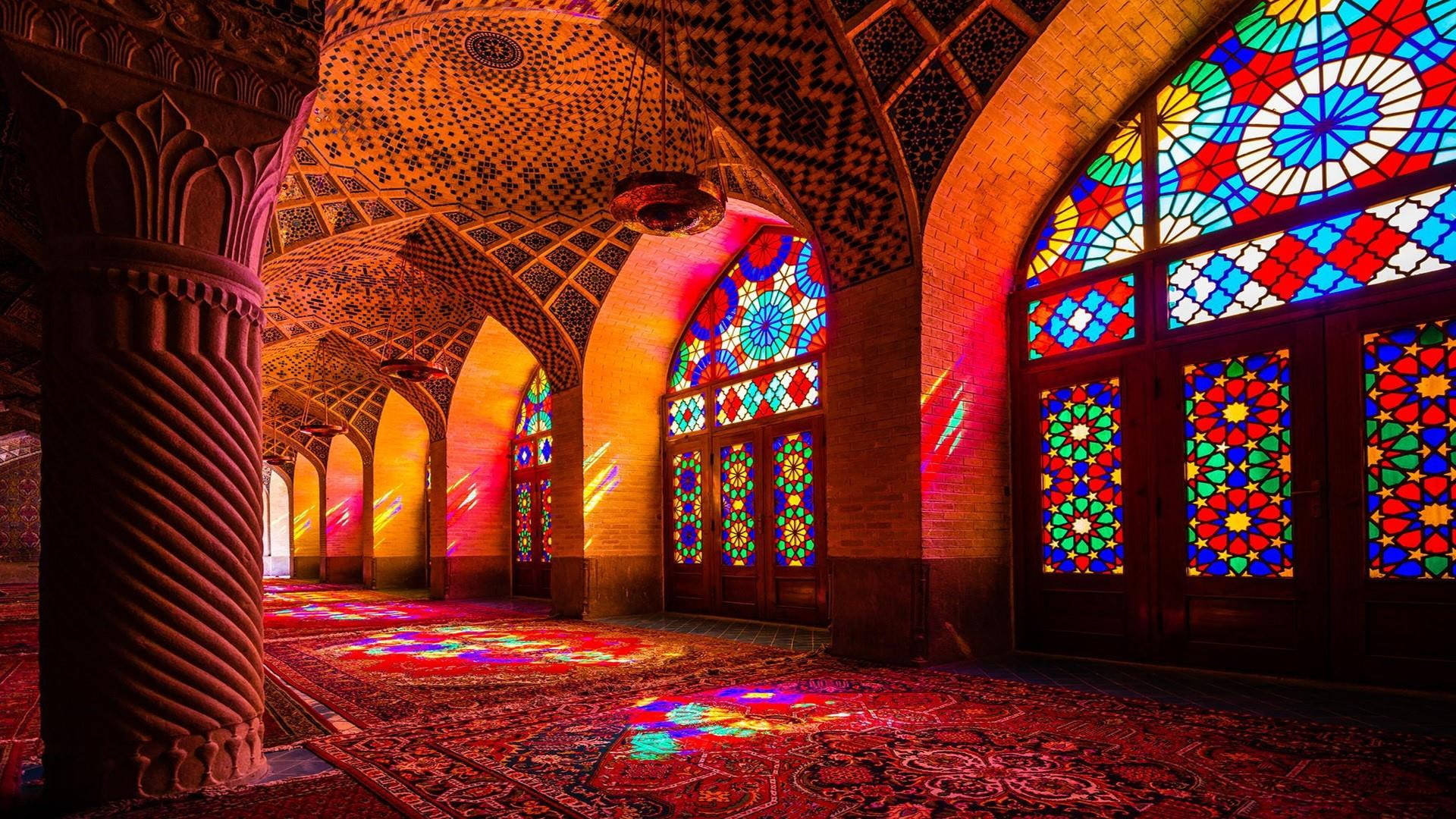 glowing stained glass, vibrant stained glass windows, kaleidoscopic light, Full HD Desktop Wallpaper