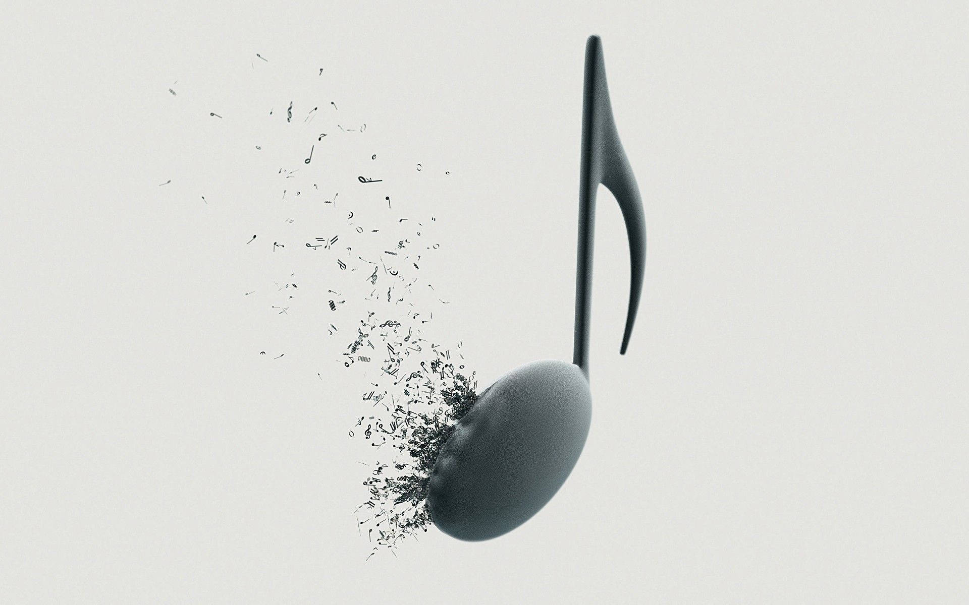 Beautiful Music, sleek black musical note, scattered notes, Full HD Desktop Wallpaper