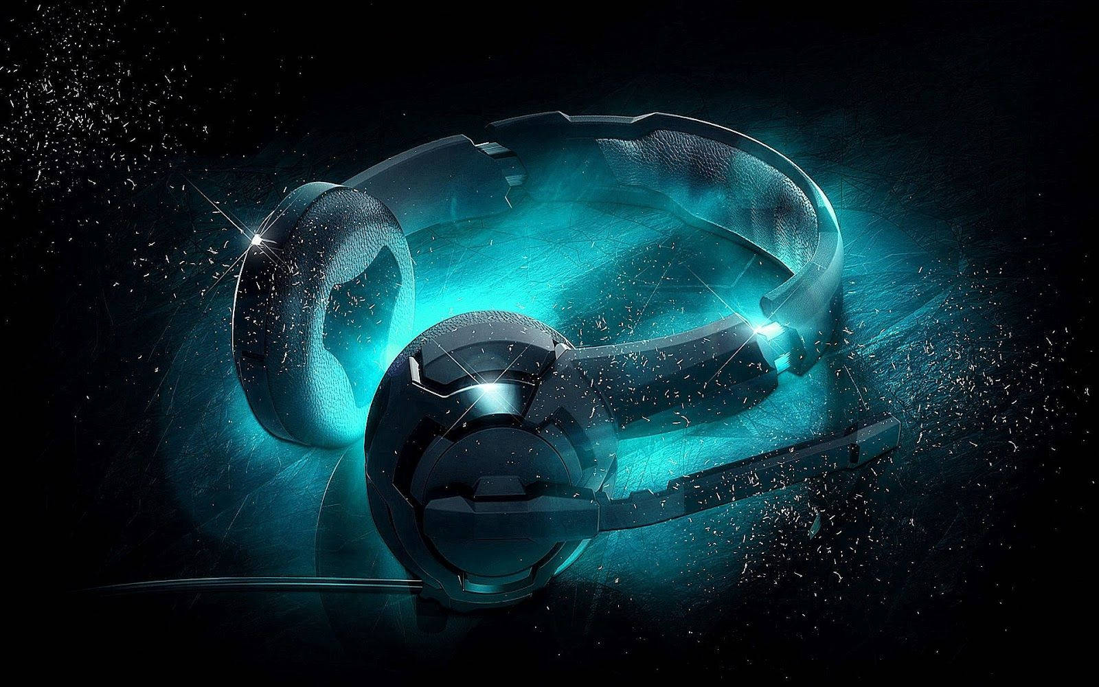Beautiful Music, black headset, electric blue light, HD Desktop Wallpaper