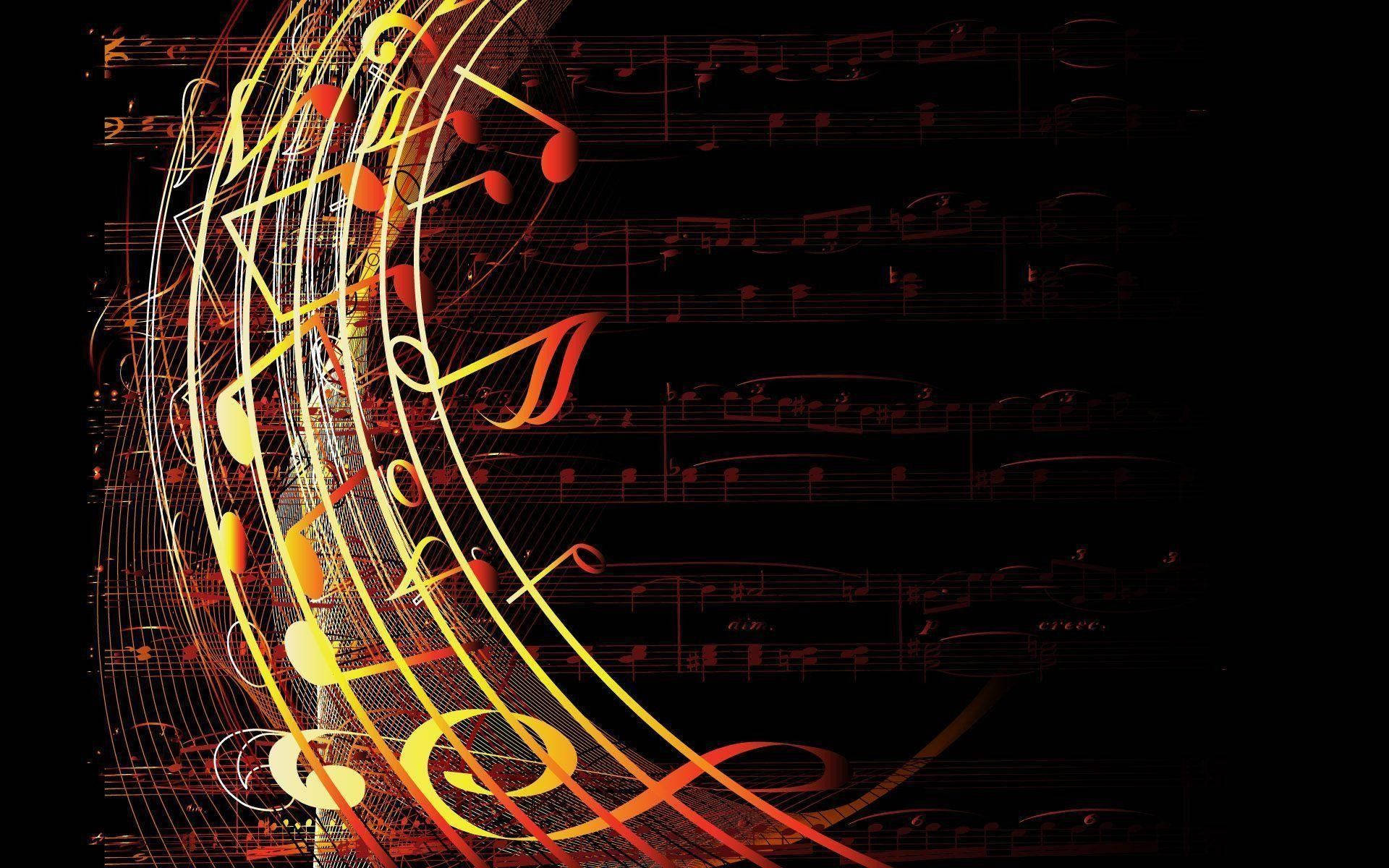 glowing musical notes, orange and yellow, faded sheet music, Full HD Desktop Wallpaper