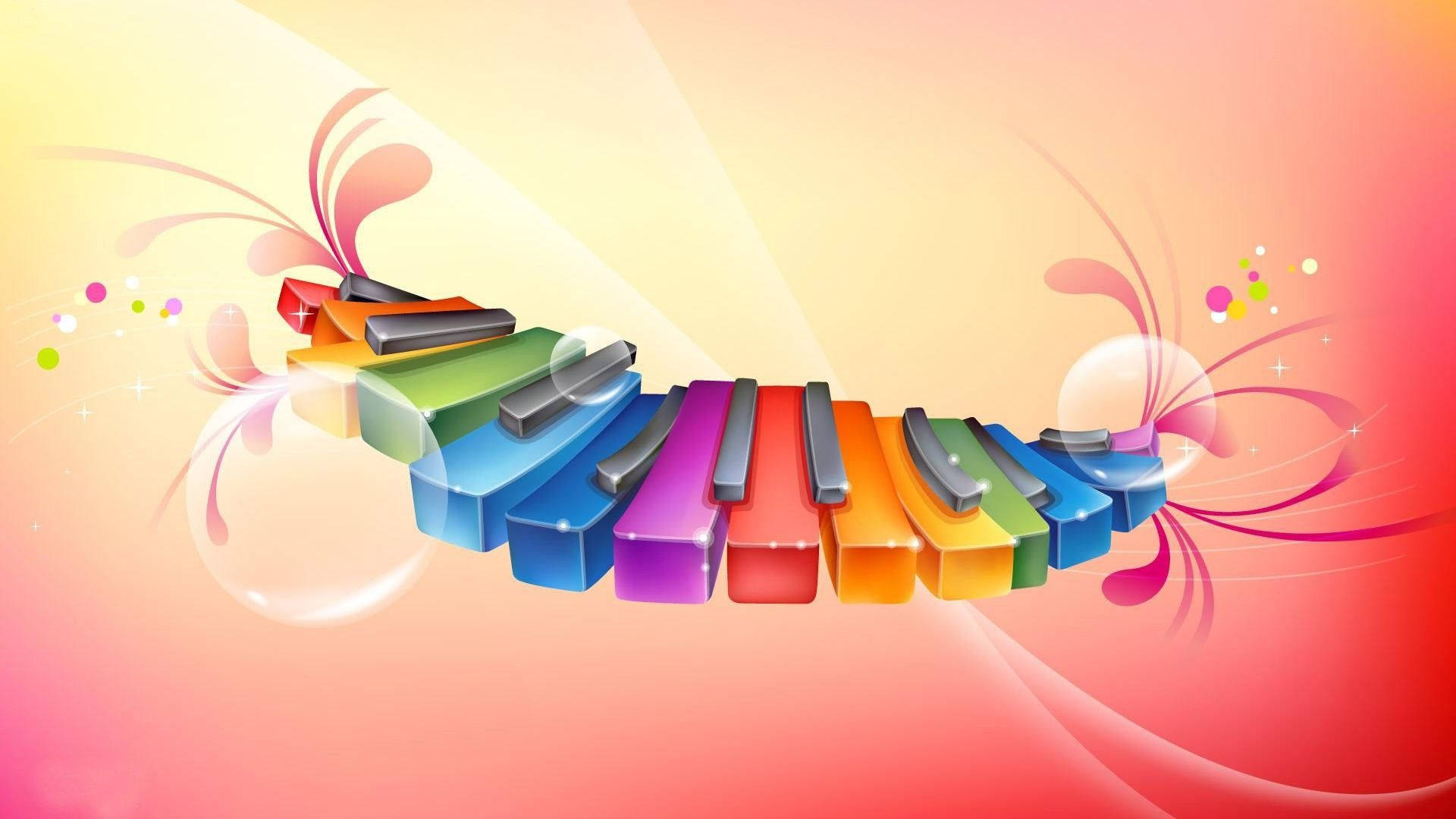 colourful piano keys, rainbow piano keys, glowing gradient background, Full HD Desktop Wallpaper
