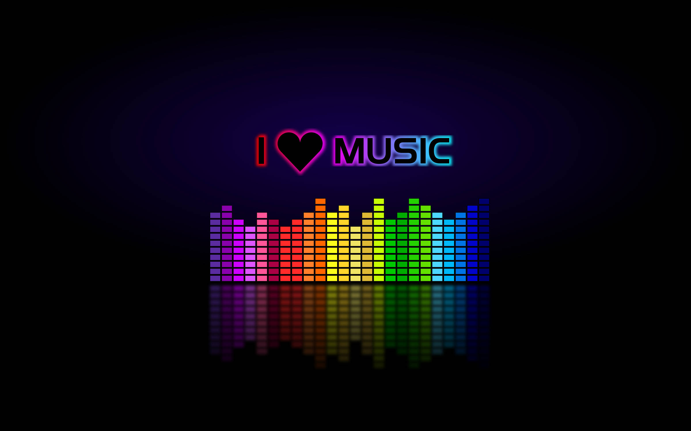 neon, I ❤ MUSIC, rainbow audio equalizer bars, Full HD Desktop Wallpaper