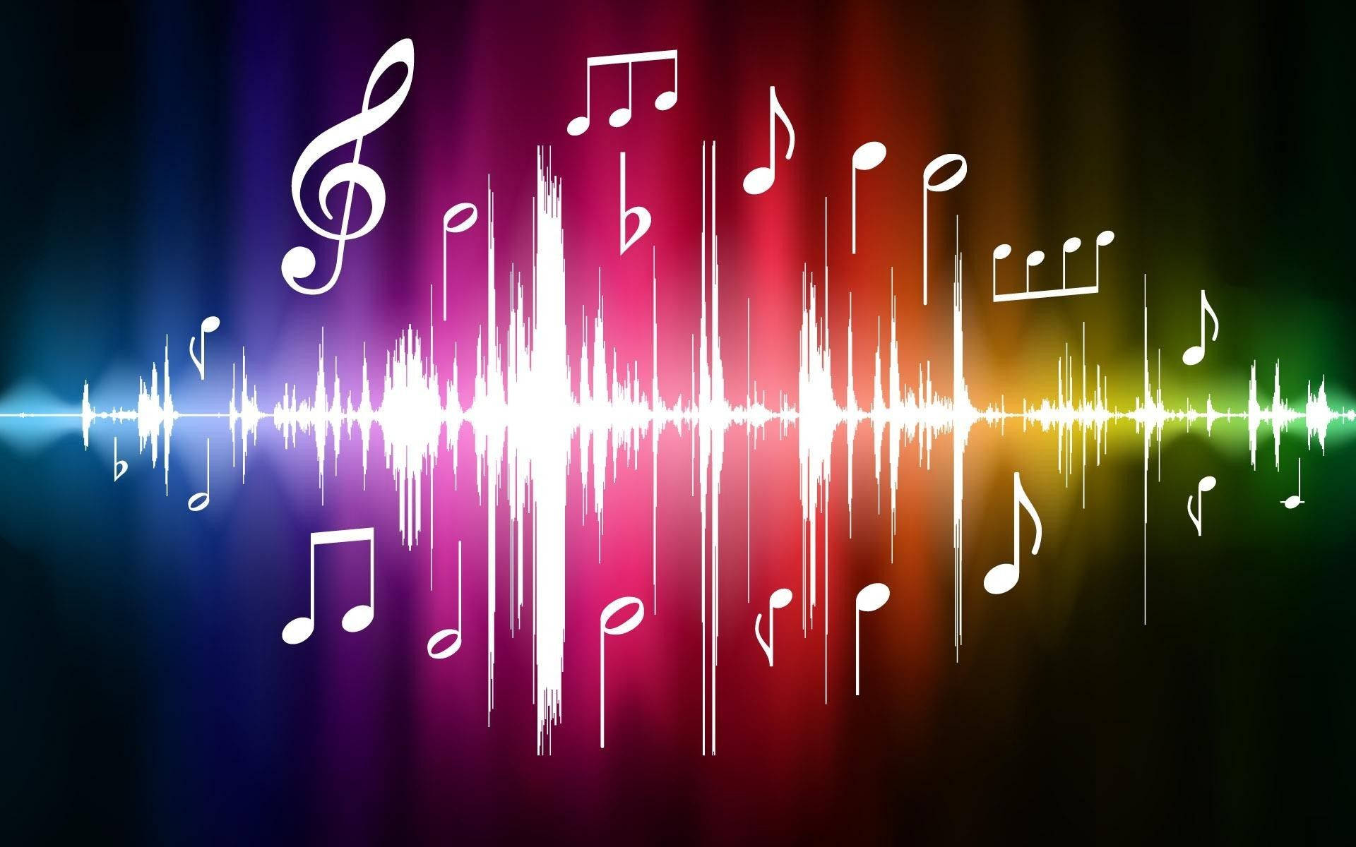 Beautiful Music, rainbow gradient, white musical notes, Full HD Desktop Wallpaper