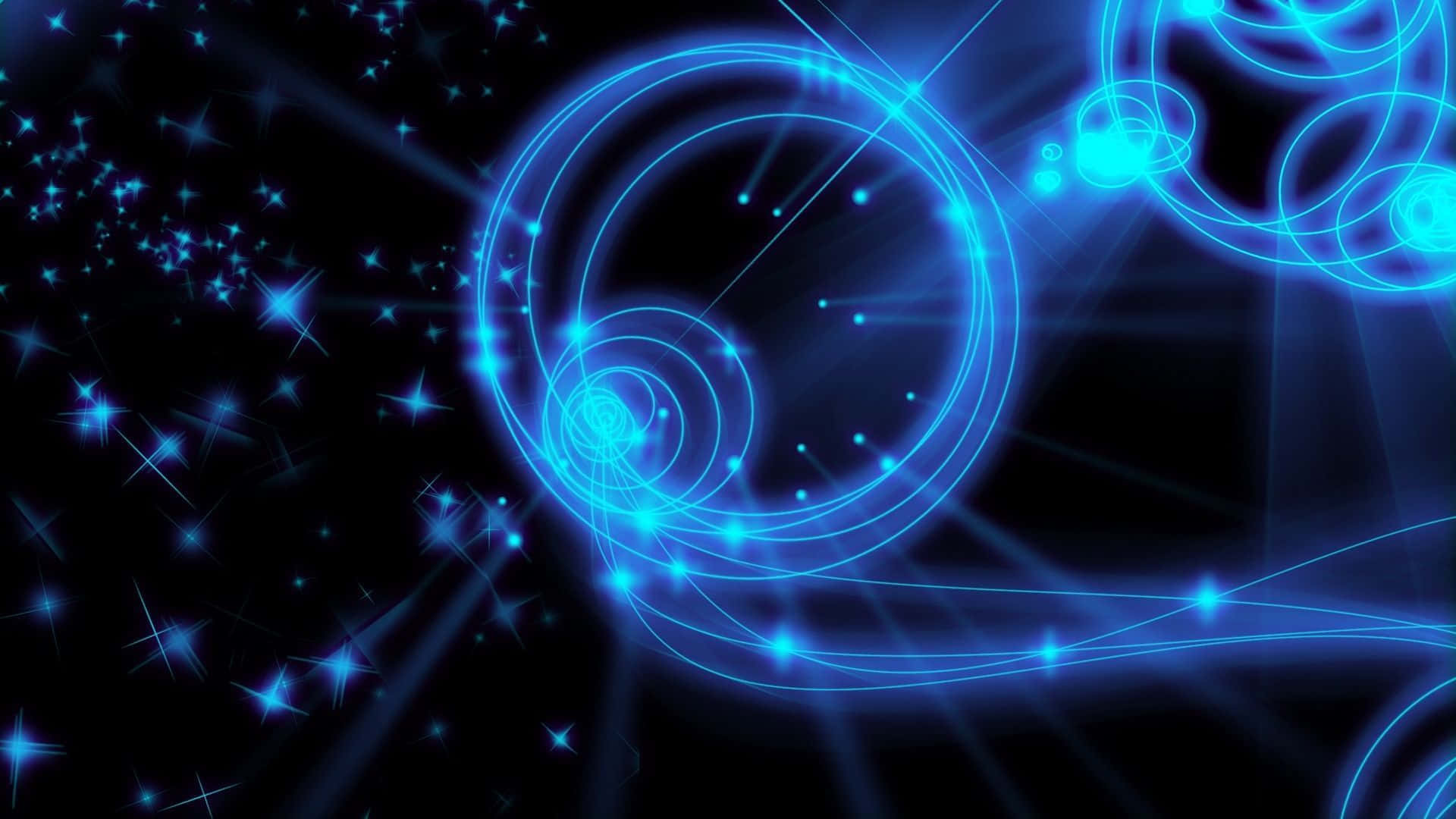 glowing blue neon, starbursts, deep black cosmic void, Full HD Desktop Wallpaper