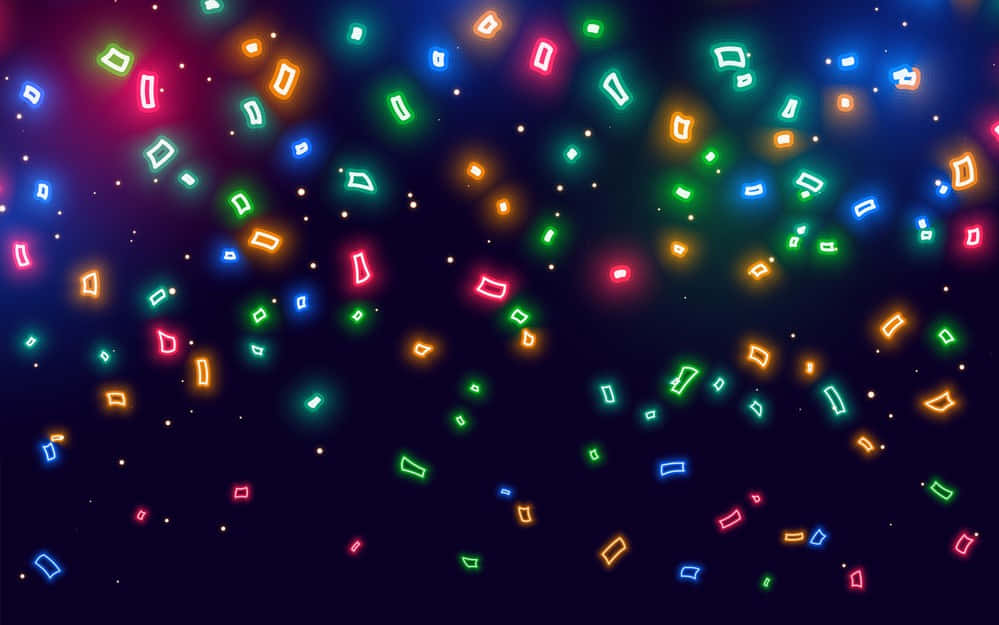 Vibrant Neon Lights, Wet City Street, Starry Cosmic Night Sky, SD Desktop Wallpaper