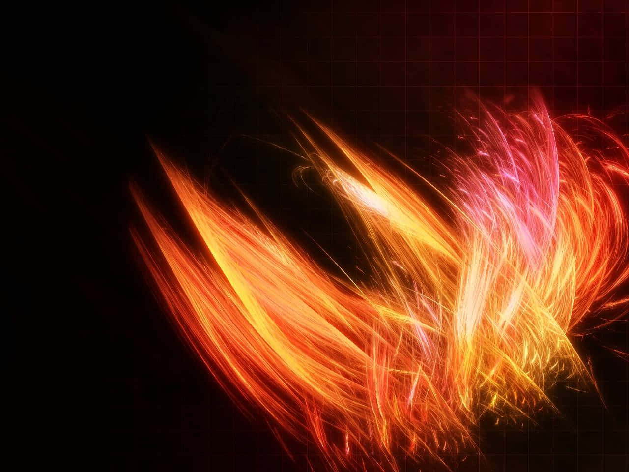 Vibrant orange and red energy streaks, dark grid background, Neon Cityscape, HD Desktop Wallpaper