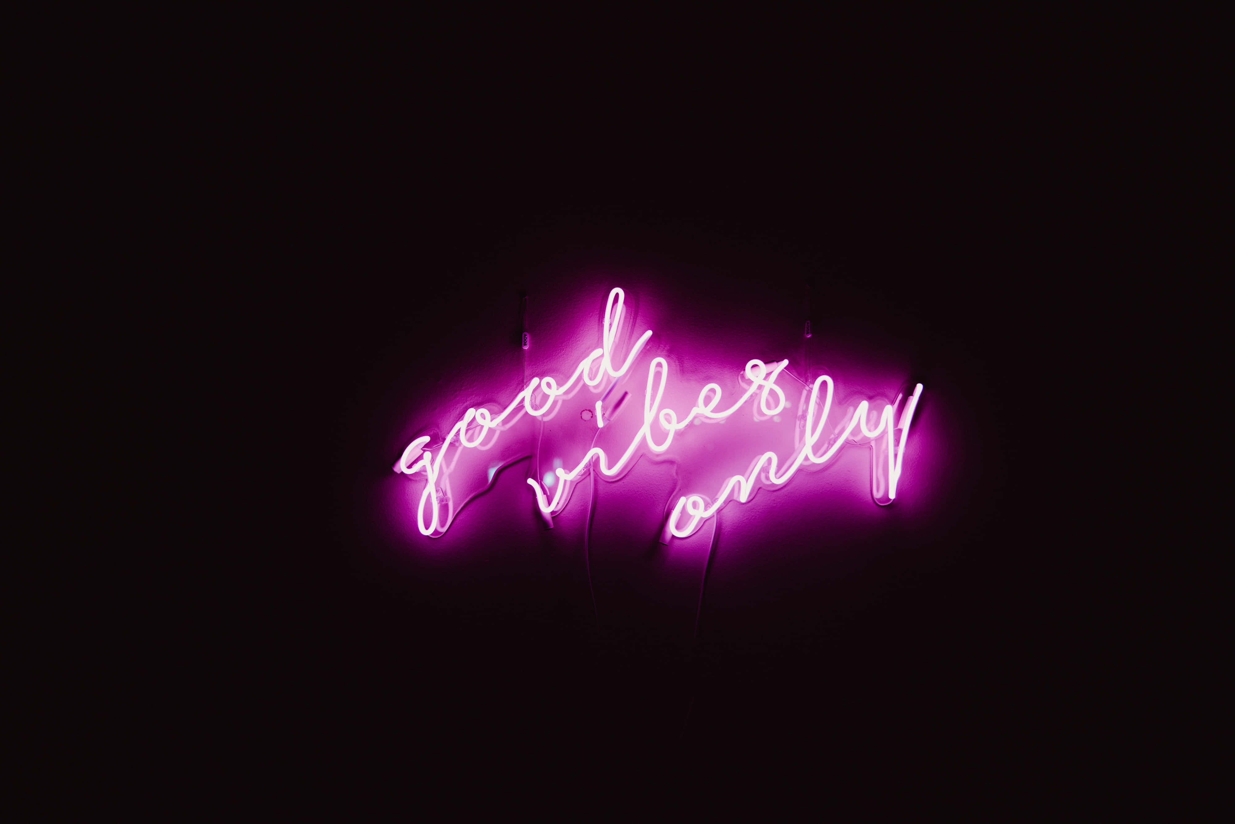 good vibes only, glowing pink neon sign, pitch black background, 4K Desktop Wallpaper