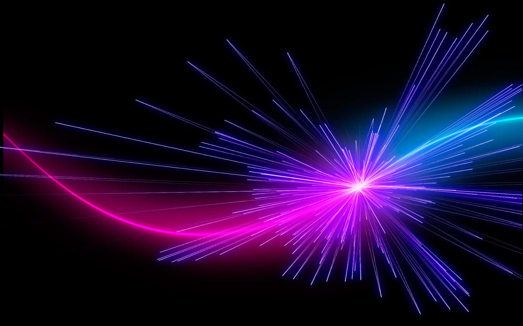 Vibrant Neon Cityscape at Night, black background, curved magenta streak, HD Desktop Wallpaper