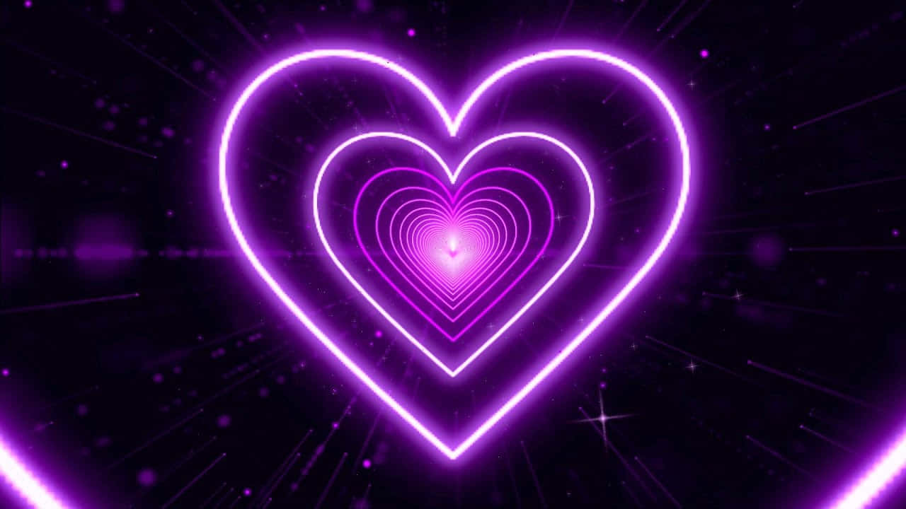 glowing purple neon heart tunnel, concentric rings, starry cosmic void, HD Desktop Wallpaper