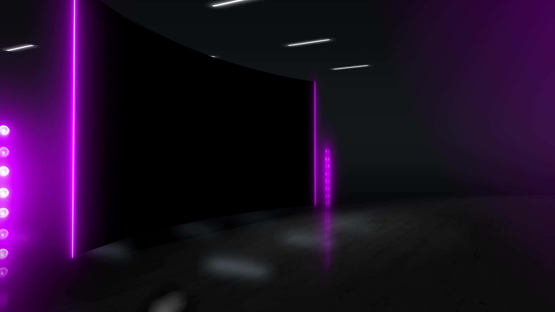 Vibrant Purple Neon Lights, Glowing Circular Fixtures, Dark Futuristic Corridor, Full HD Desktop Wallpaper