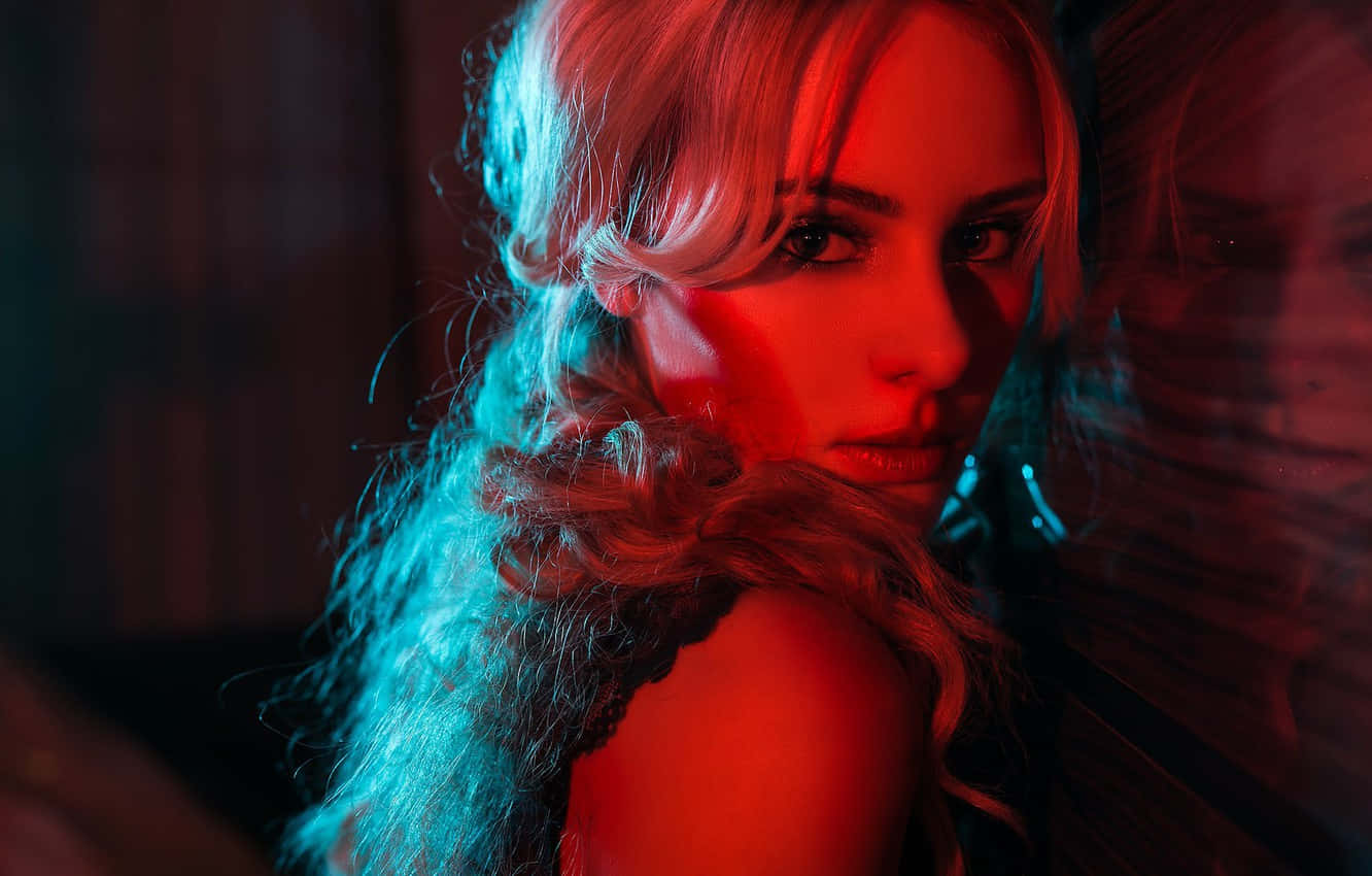 Vibrant Neon Lights, city street, blonde hair, HD Desktop Wallpaper