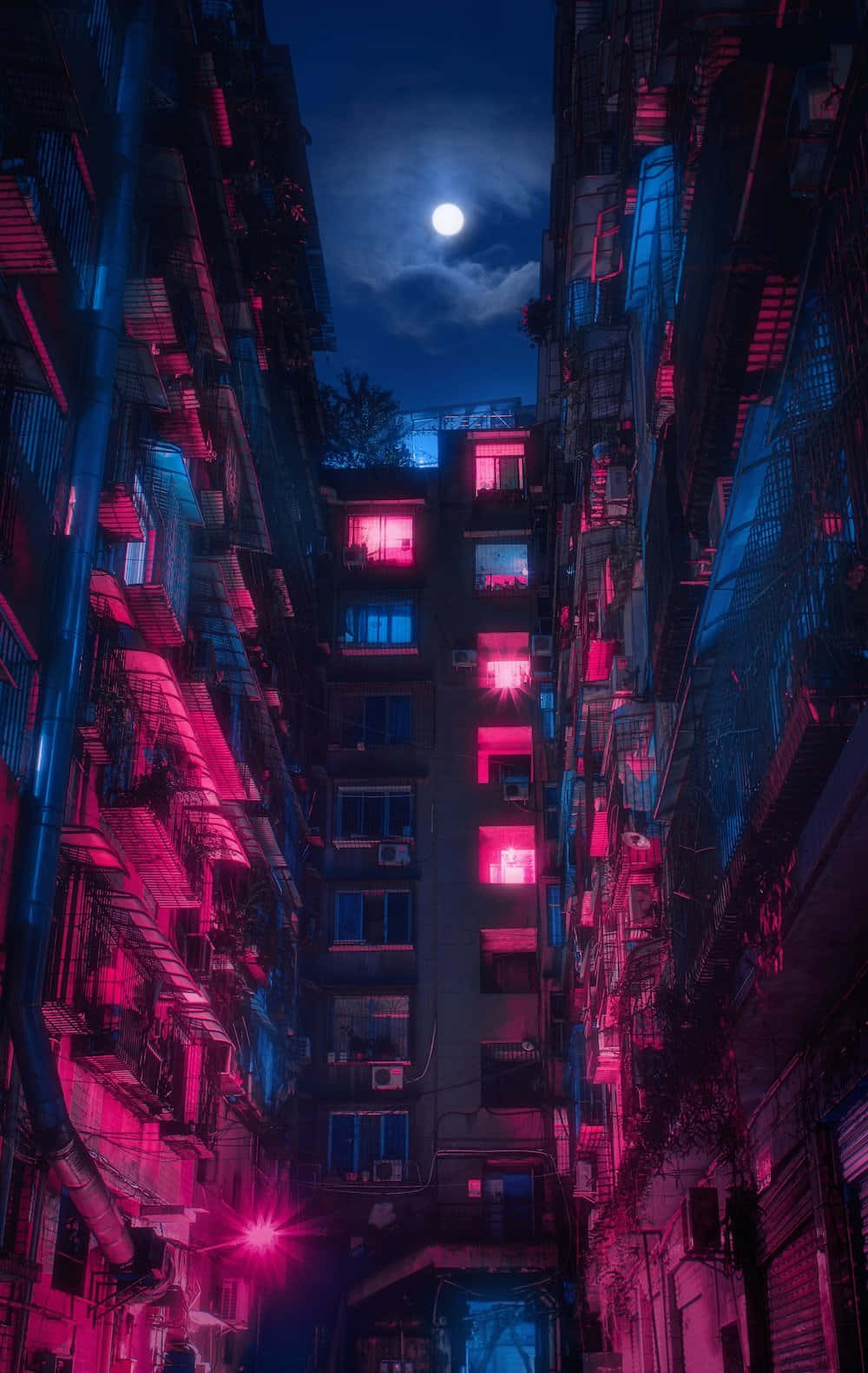 neon lights, pink, blue, HD Phone Wallpaper