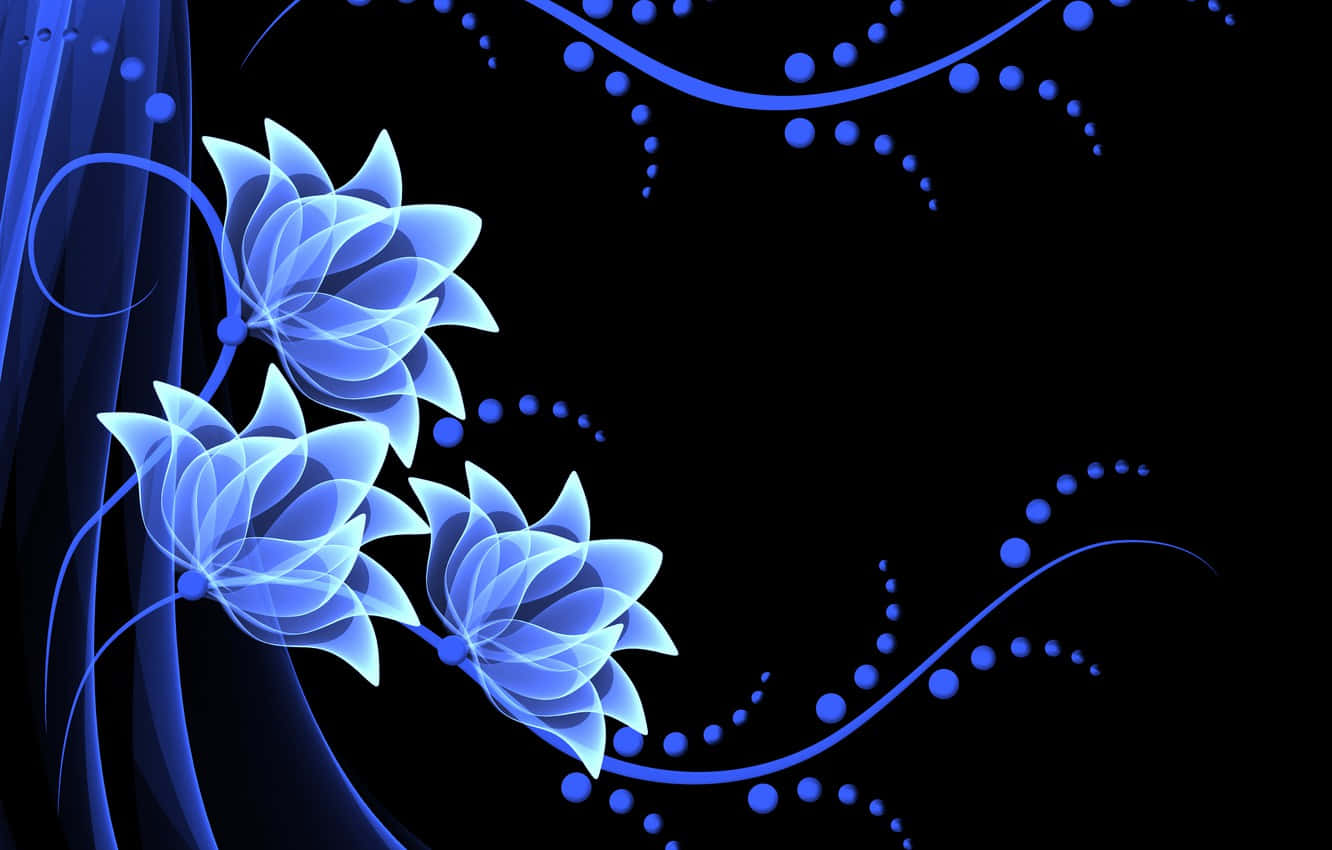 glowing blue lotus flowers, swirling tendrils, dotted lines, HD Desktop Wallpaper