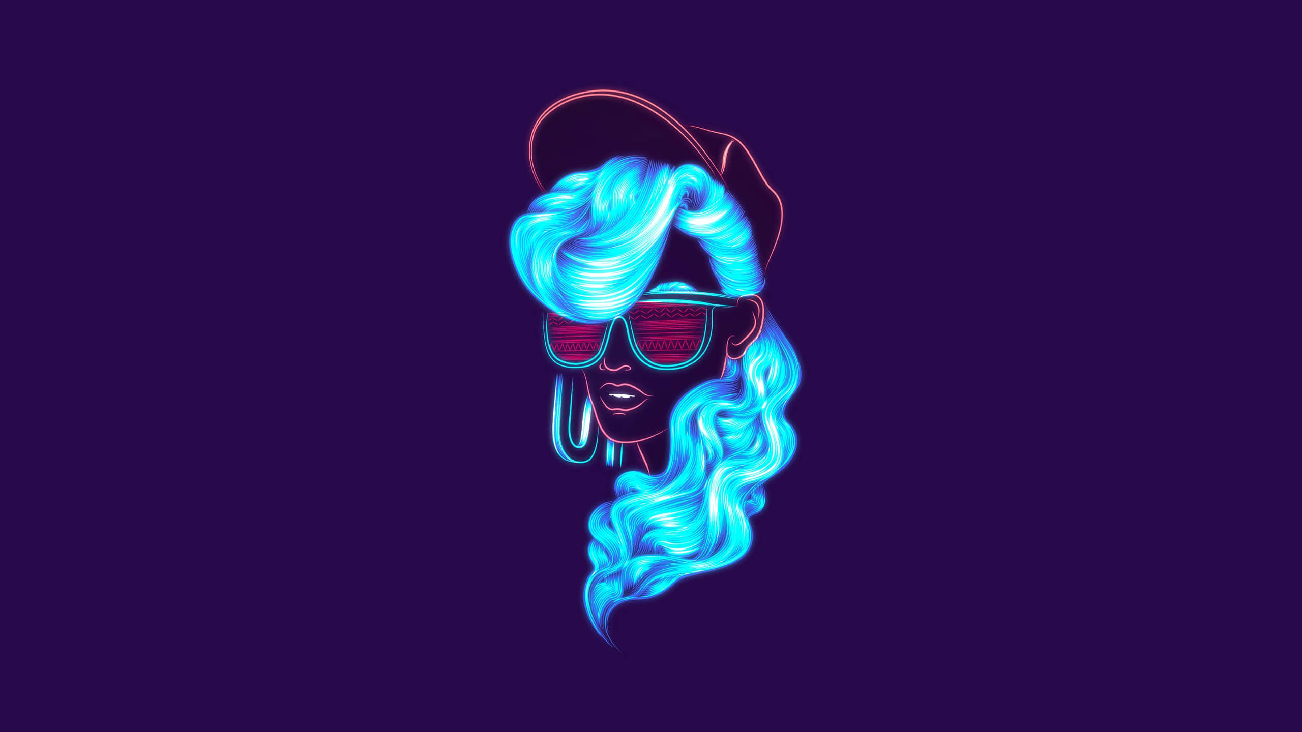 neon-lit, glowing blue hair, sunglasses, 2K Desktop Wallpaper