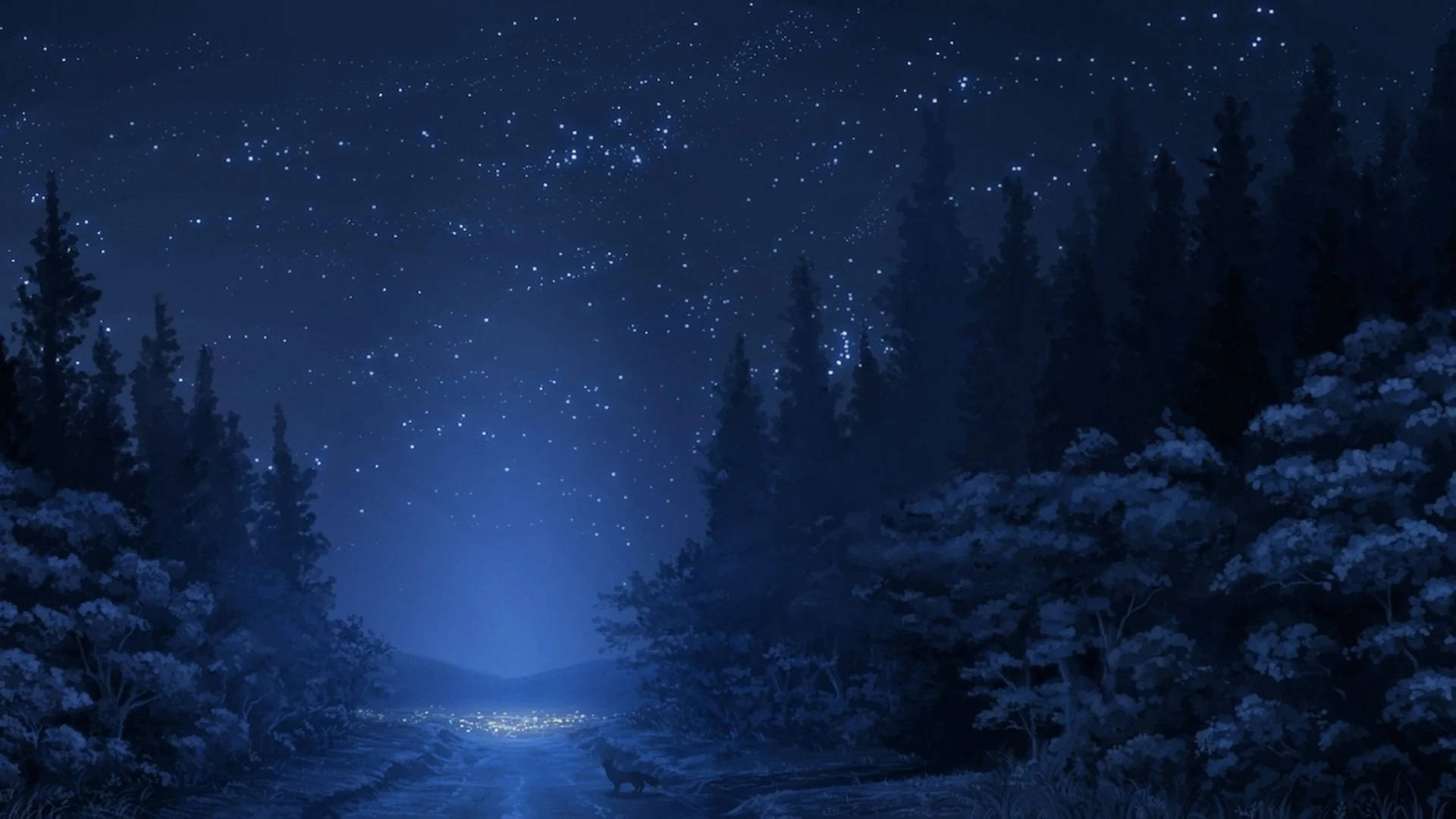 Silent Beautiful Night, starry night sky, forested path, Full HD Desktop Wallpaper