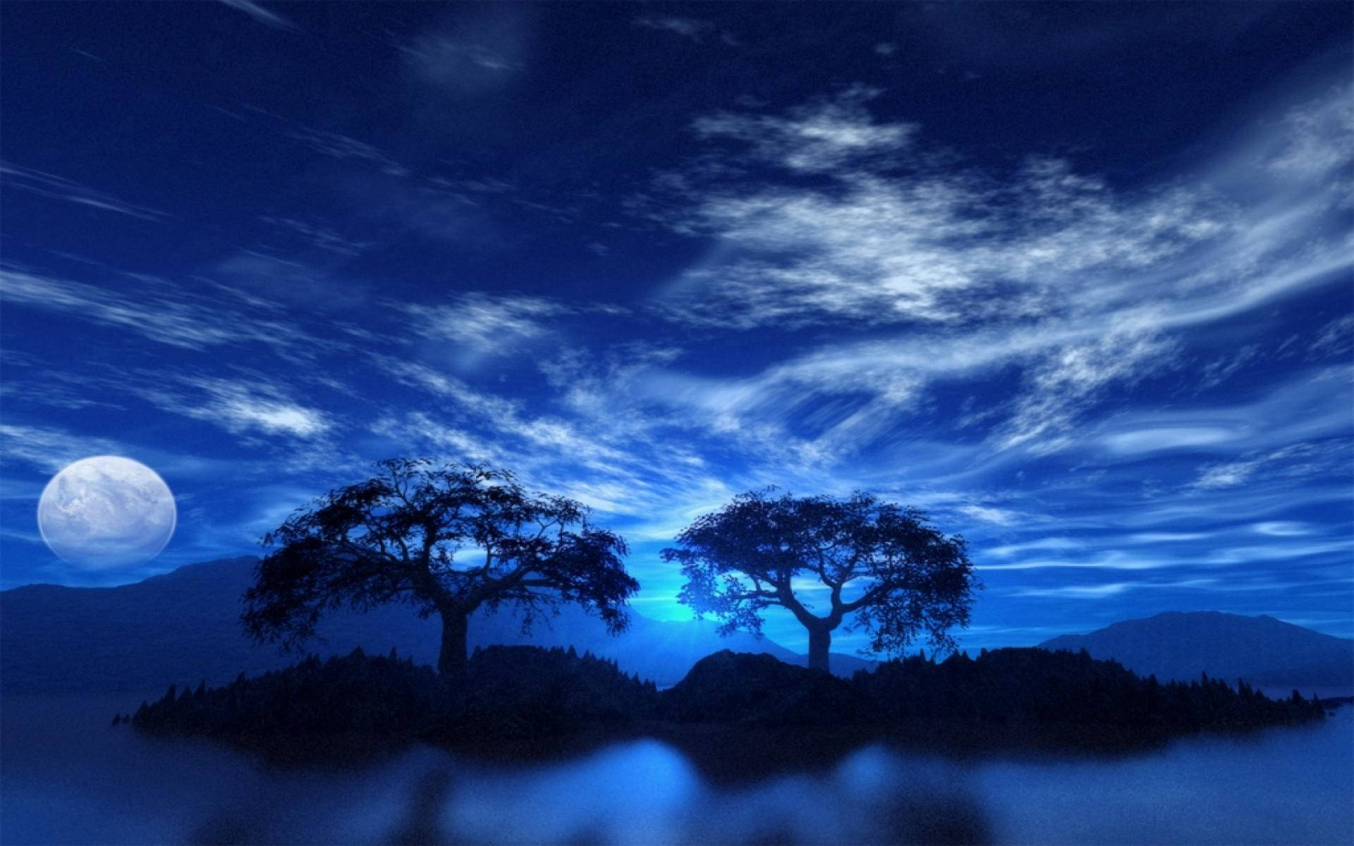 mystical full moon, beautiful night, misty island, Full HD Desktop Wallpaper