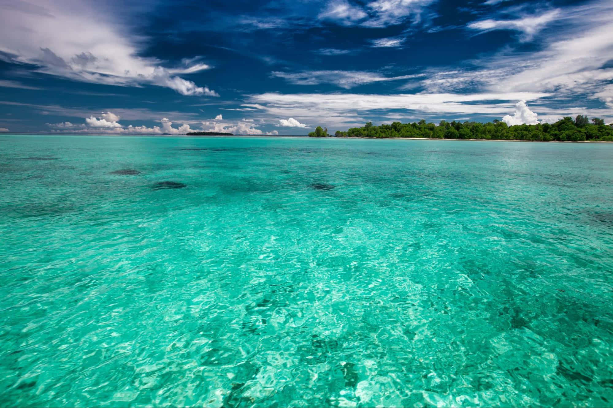 shallow sea, turquoise waters, dramatic blue sky, Full HD Desktop Wallpaper