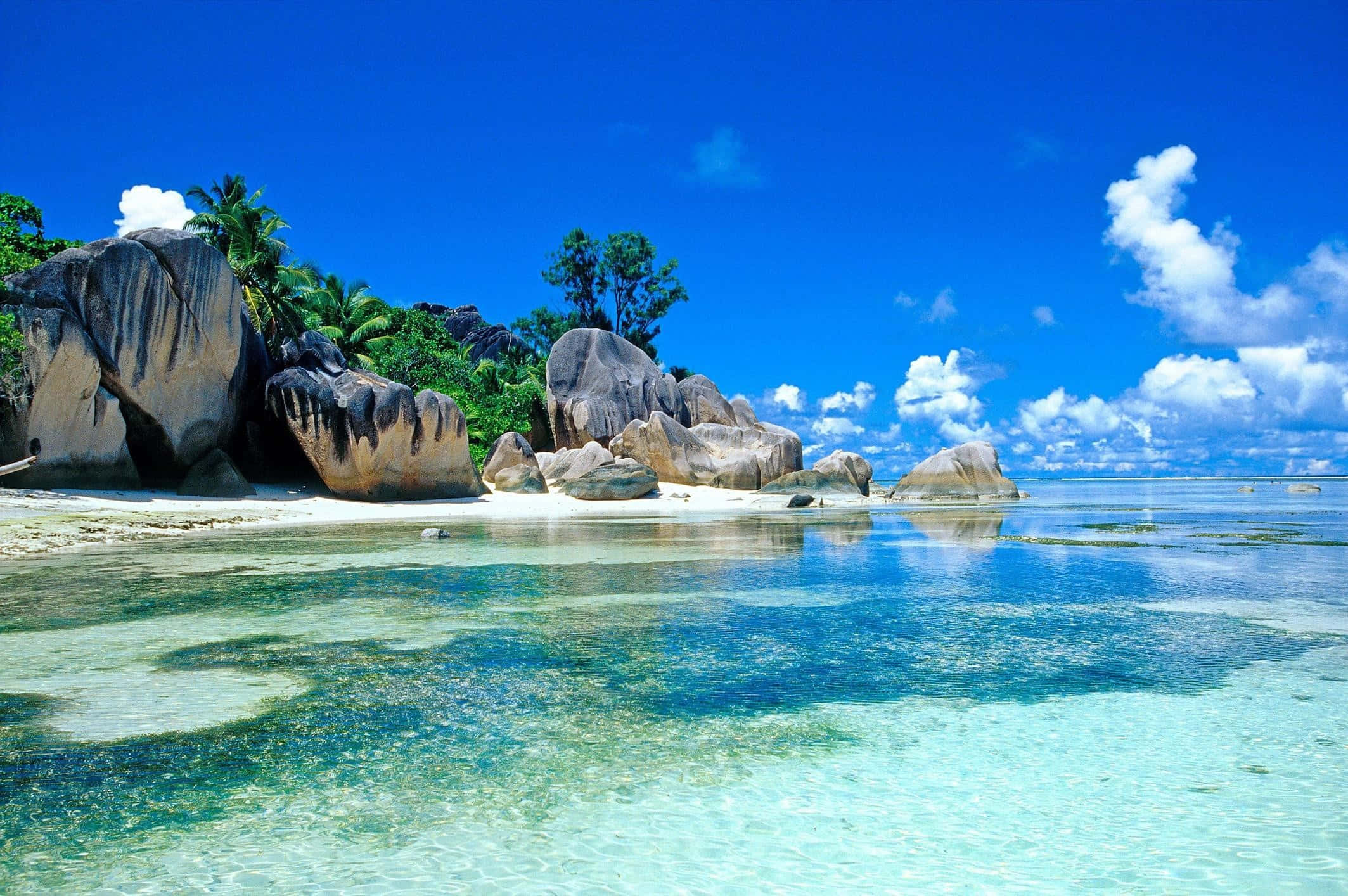 beautiful ocean, turquoise waters, white sand beach, Full HD Desktop Wallpaper