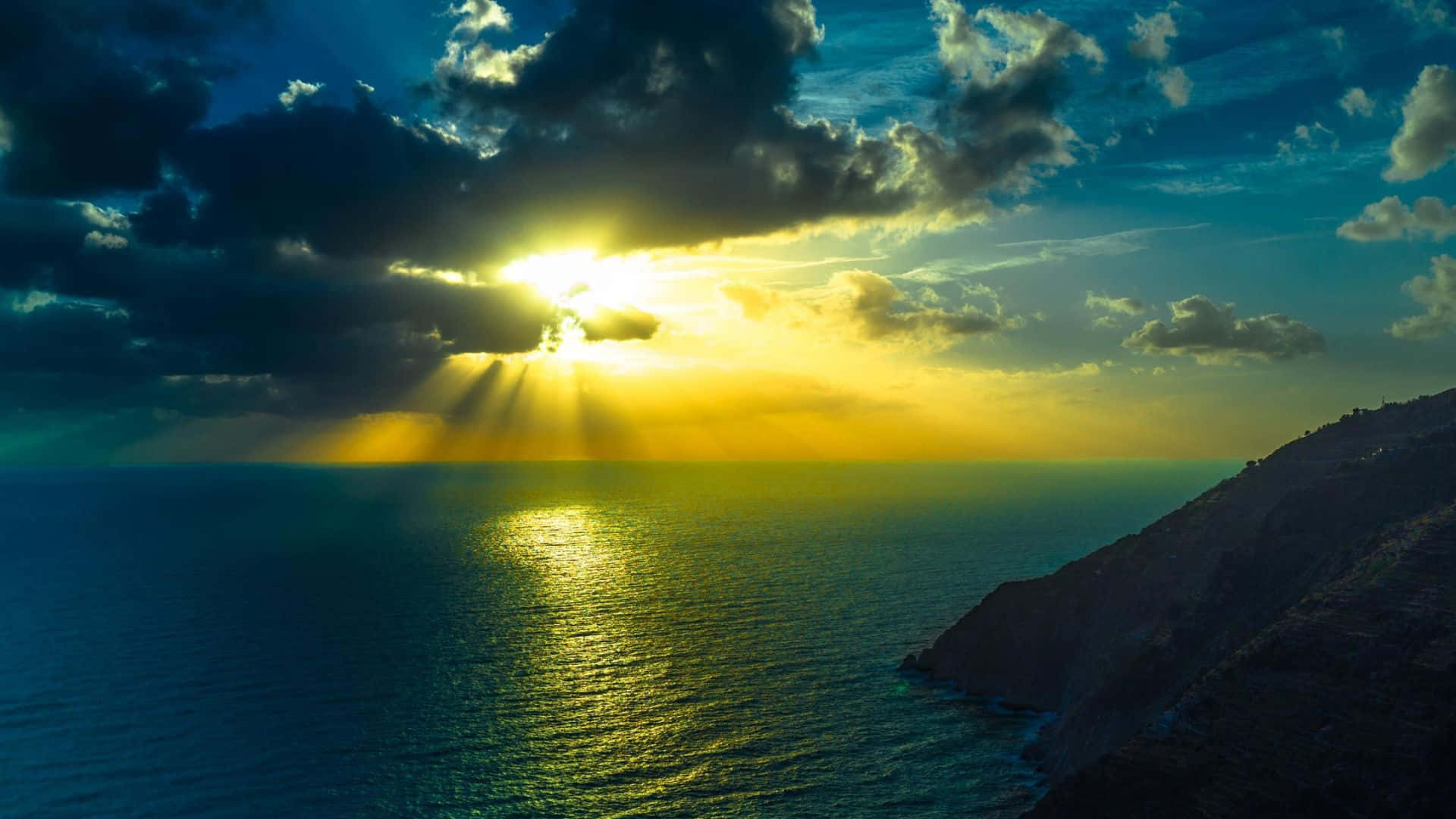 vast ocean, rugged cliff, vibrant sunset, Full HD Desktop Wallpaper