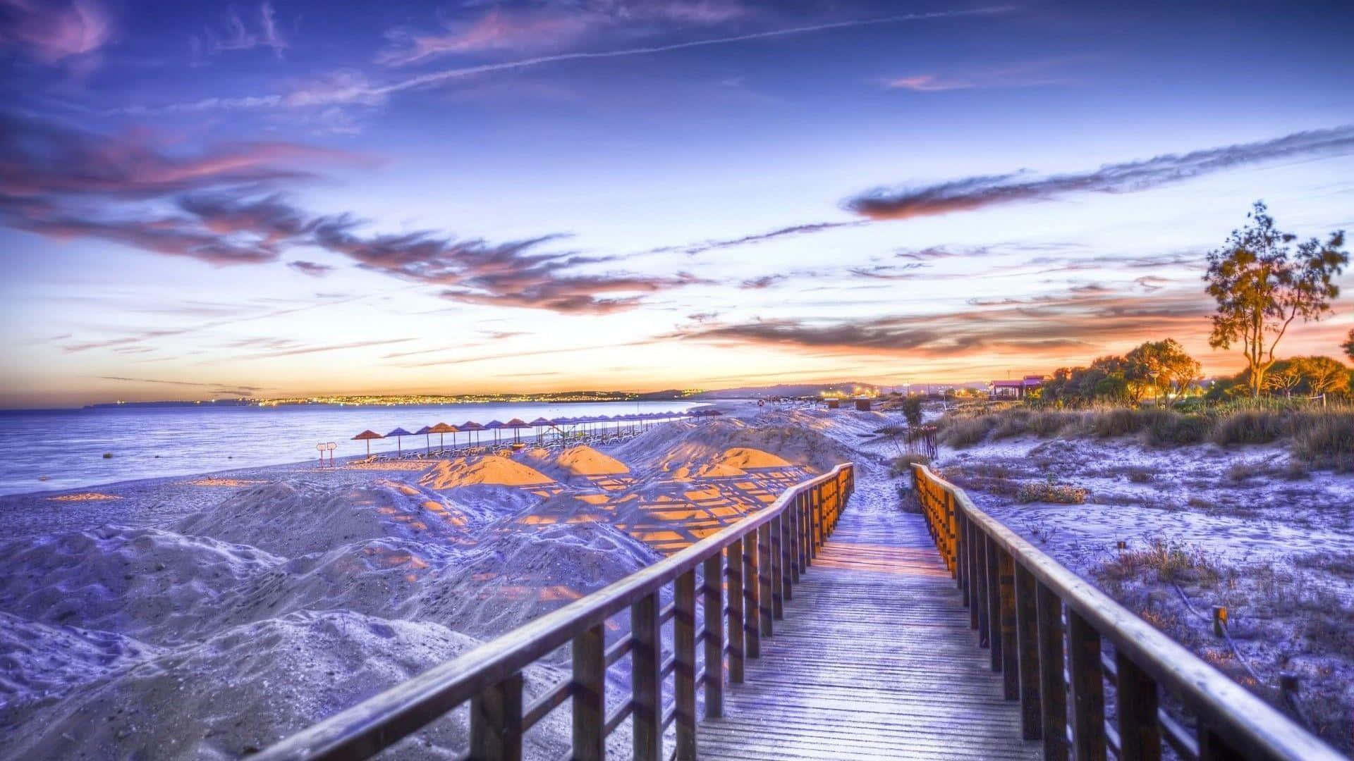 beautiful ocean, wooden boardwalk, beach, Full HD Desktop Wallpaper