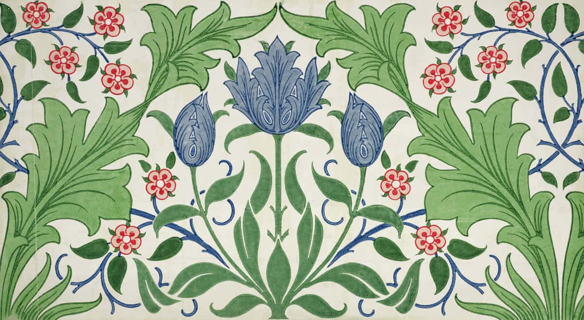 blue tulips, green leaves, pink blossoms, SD Desktop Wallpaper