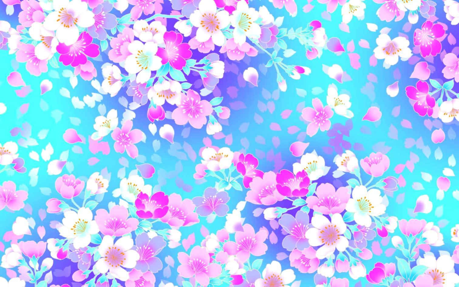 Romantic Floral Vintage Pattern, vibrant pink, white cherry blossoms, HD Desktop Wallpaper