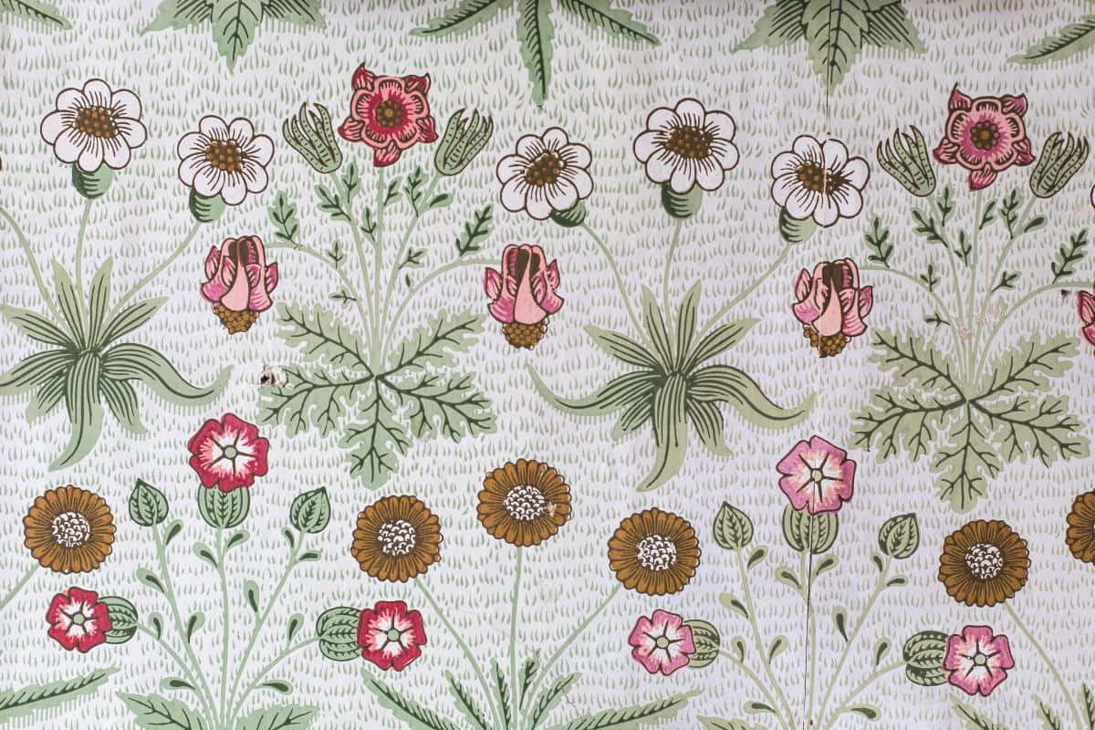 vintage floral wallpaper pattern, pink red and brown flowers, green leaves, SD Desktop Wallpaper