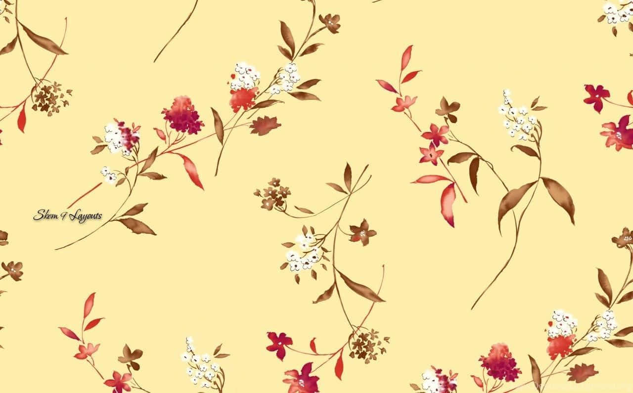 geometric pattern, floral vines, red white and brown blossoms, HD Desktop Wallpaper